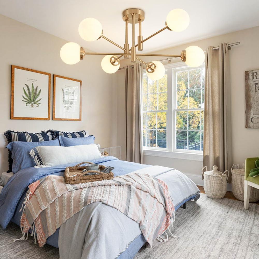 Gold Sputnik Chandelier Glass Globe Shade Modern Light