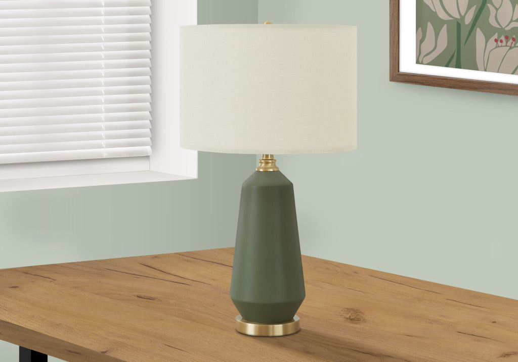 26" Green Ceramic Geometric Table Lamp With Ivory Drum Shade-6