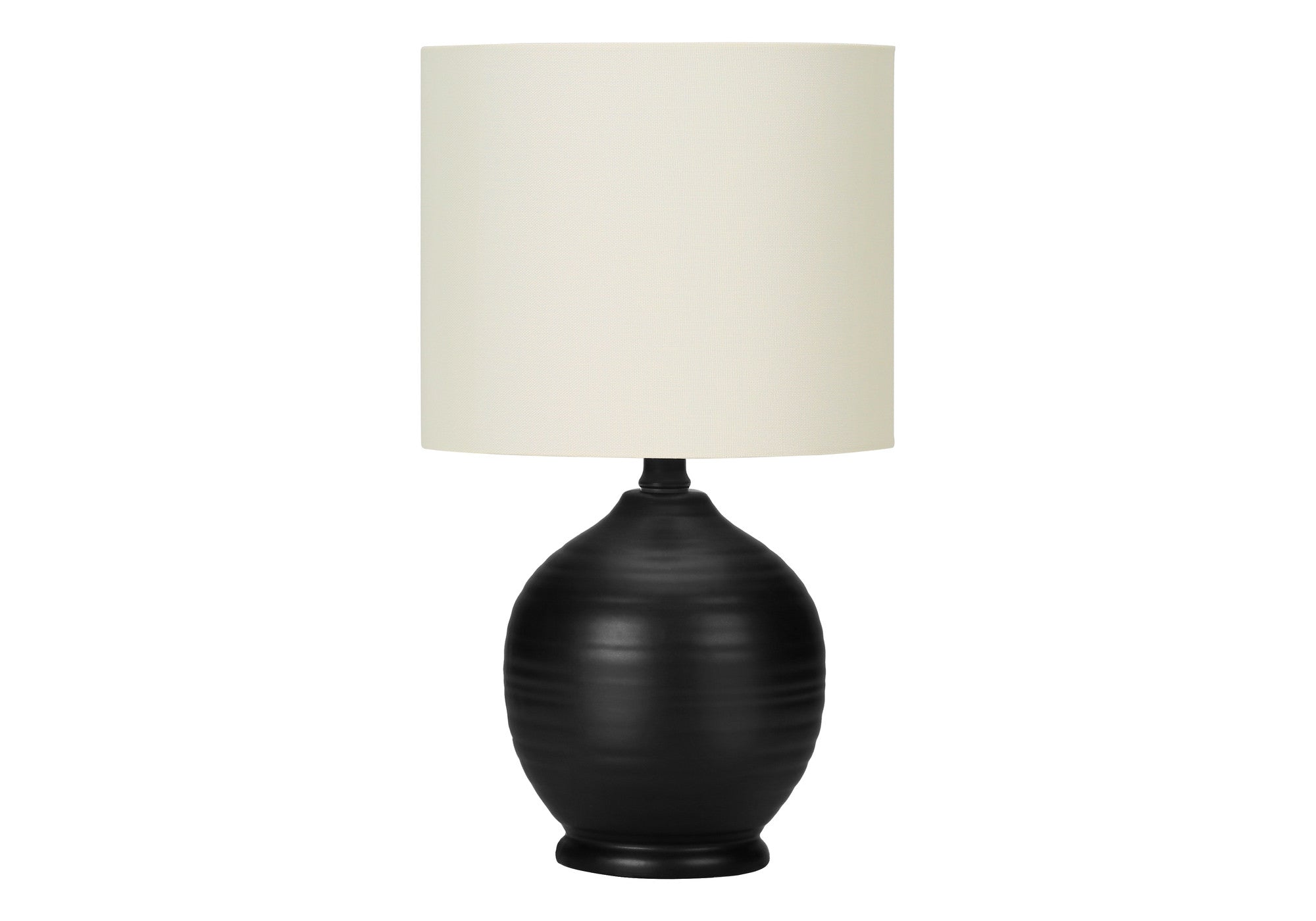 17" Black Ceramic Round Table Lamp With Ivory Drum Shade-0