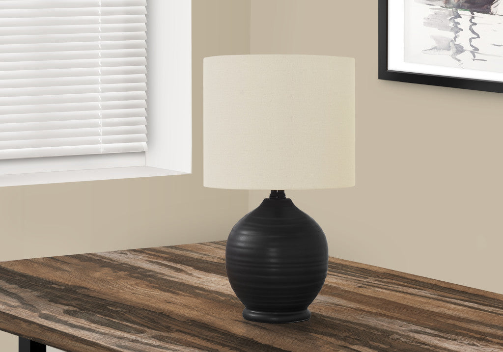 17" Black Ceramic Round Table Lamp With Ivory Drum Shade-6