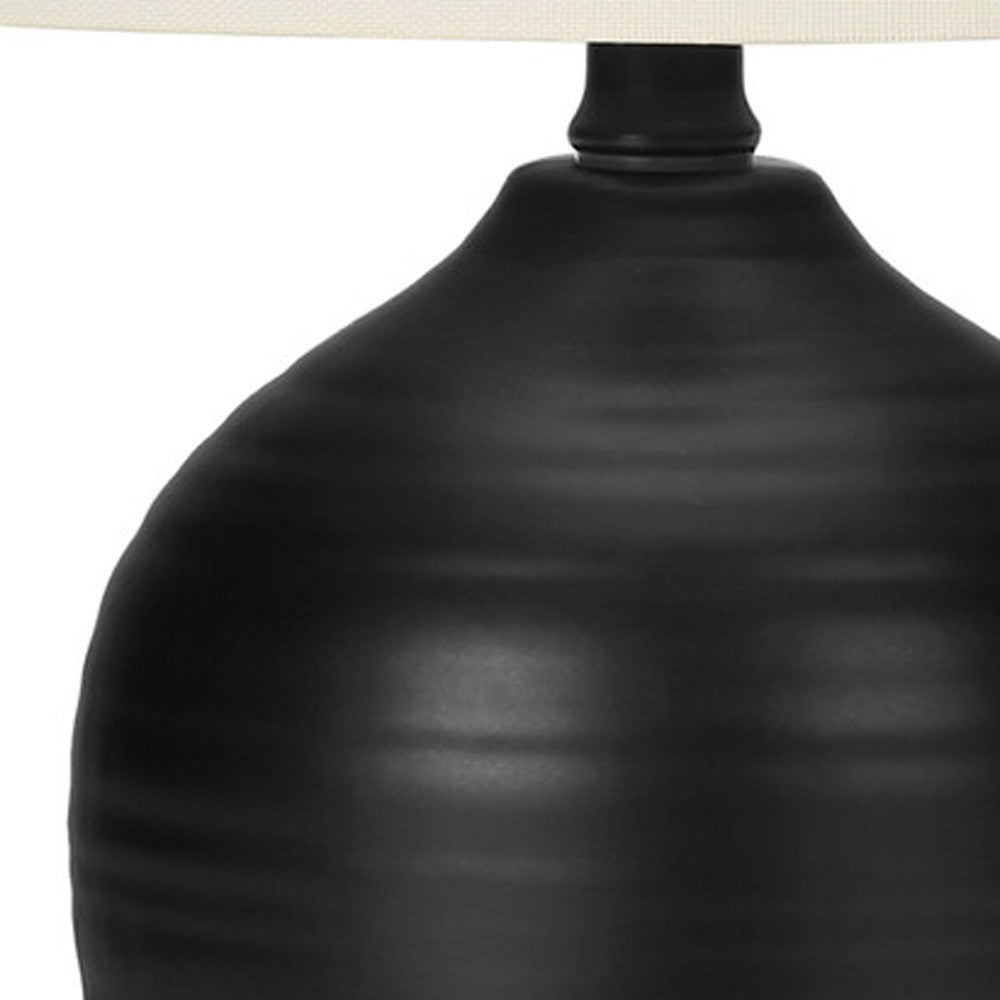 17" Black Ceramic Round Table Lamp With Ivory Drum Shade-4