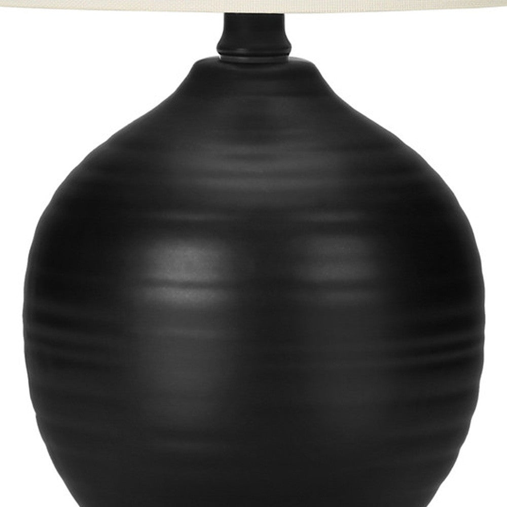 17" Black Ceramic Round Table Lamp With Ivory Drum Shade-5