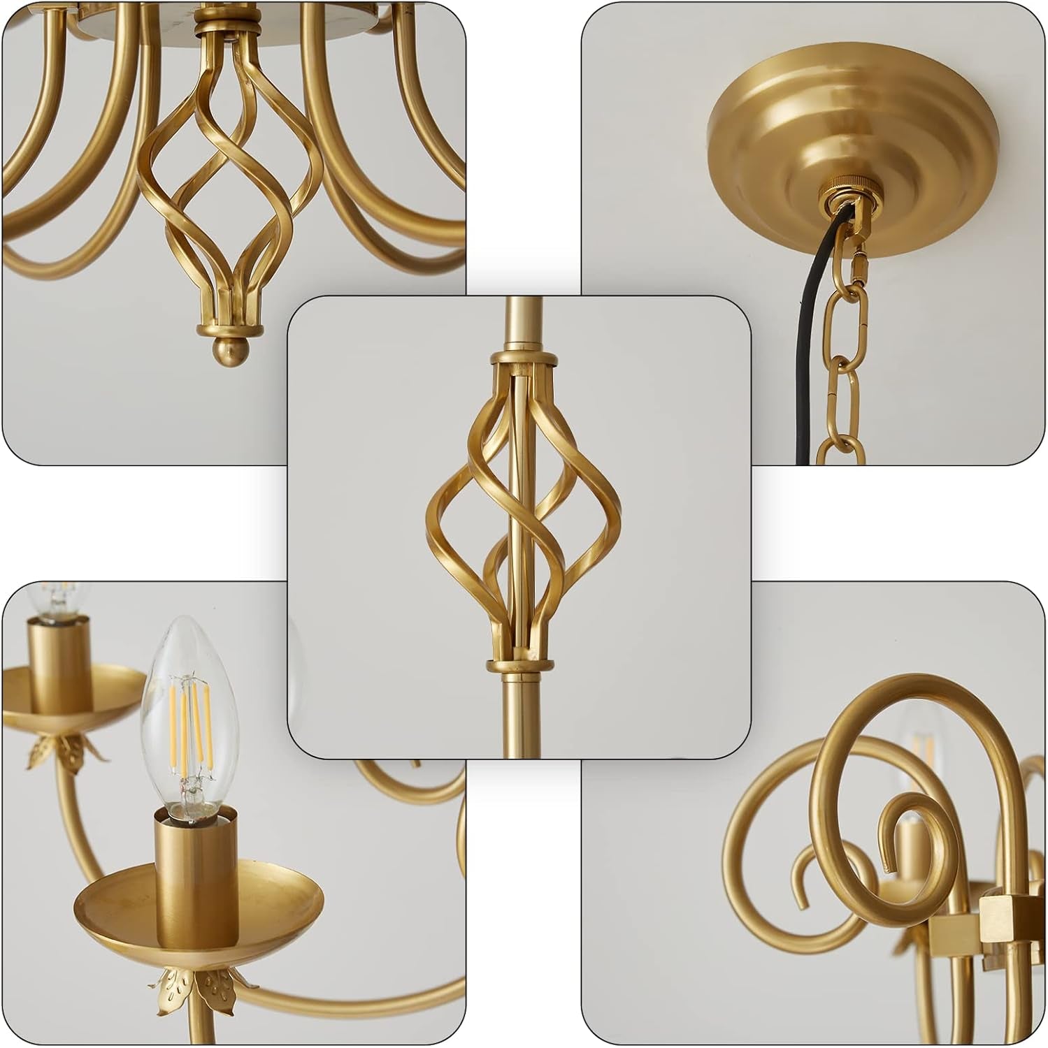 Gold Six Light Chandelier Pendant 26 Inch Dining Light-3