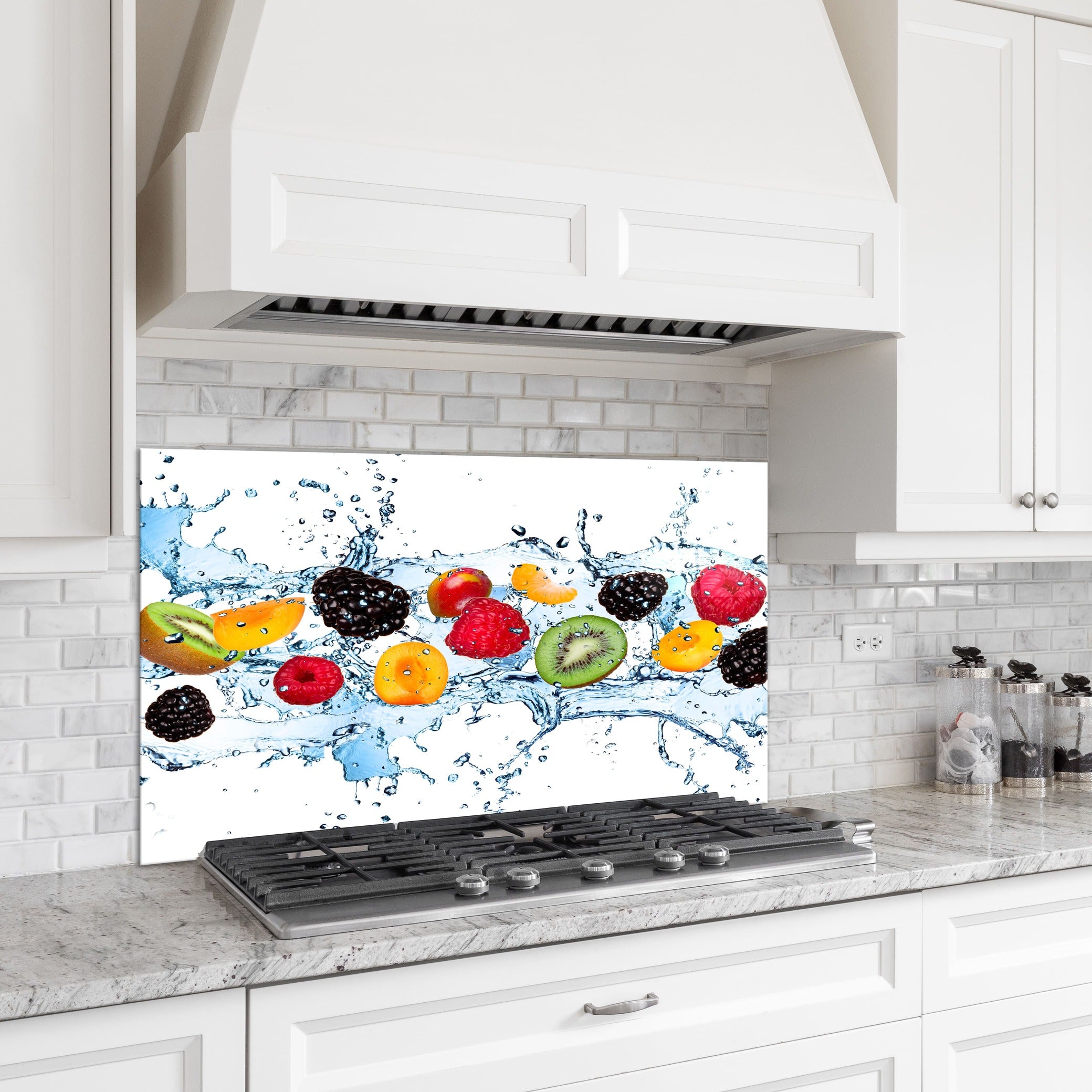 Kitchen glass backsplash, modern art, fruit