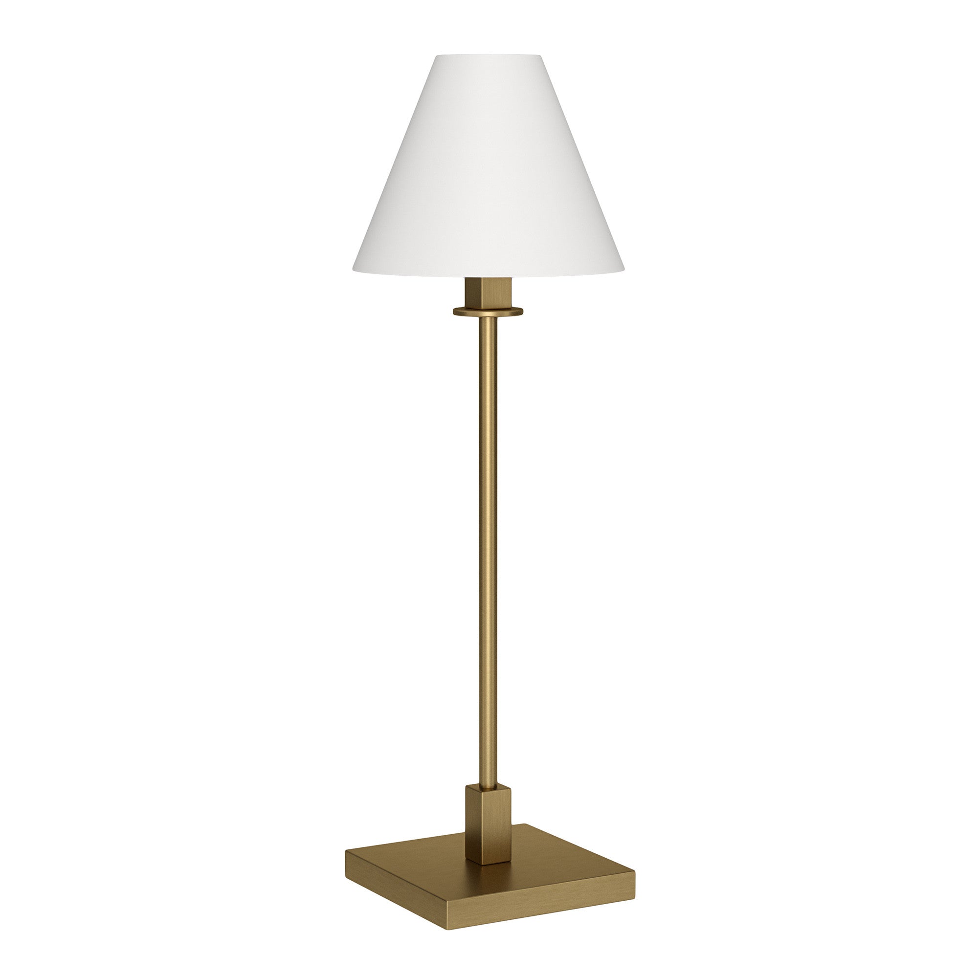 28" Brass Metal Candlestick Table Lamp With White Cone Shade-0