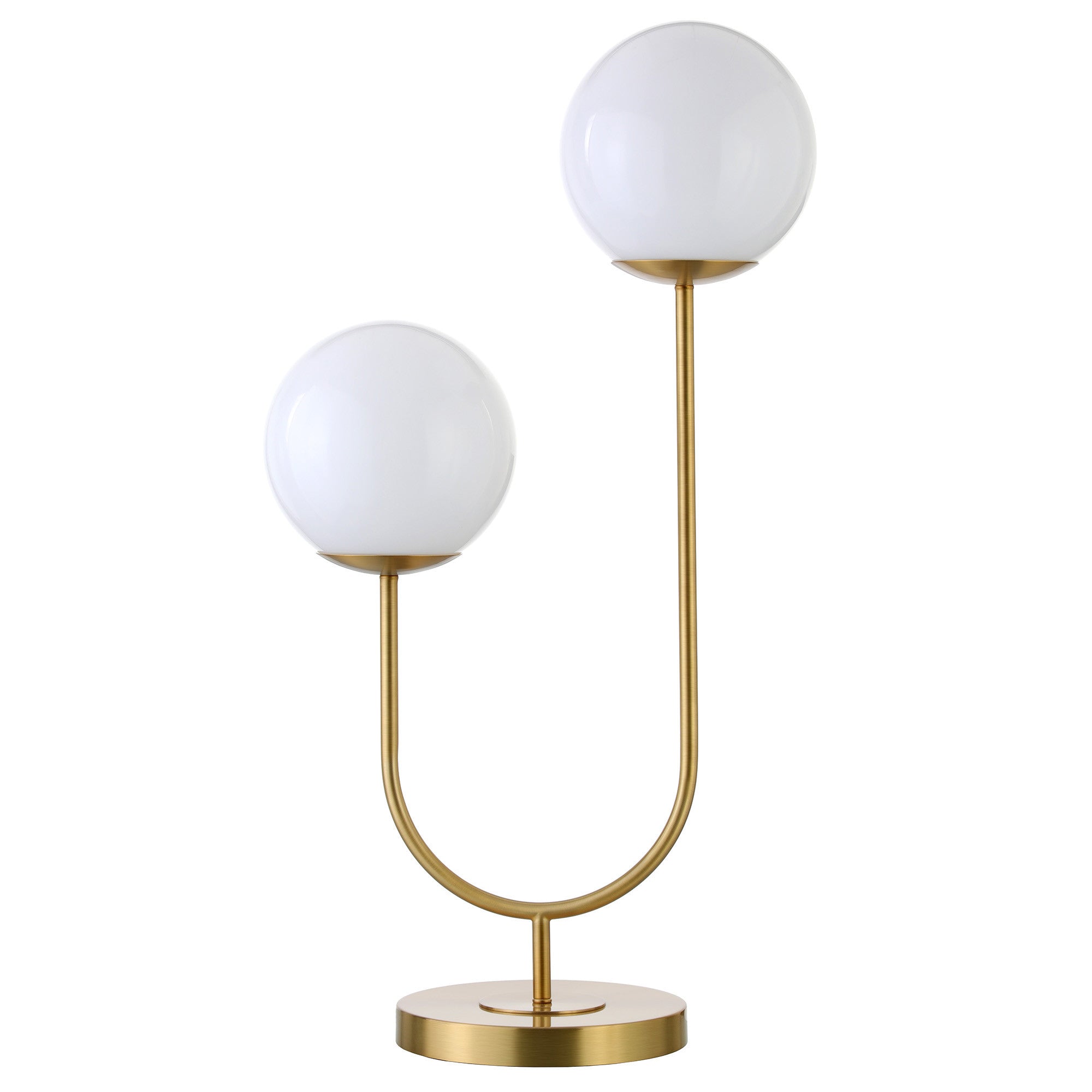 28" Gold Metal Two Light Novelty Globe Table Lamp With White Globe Shade-0