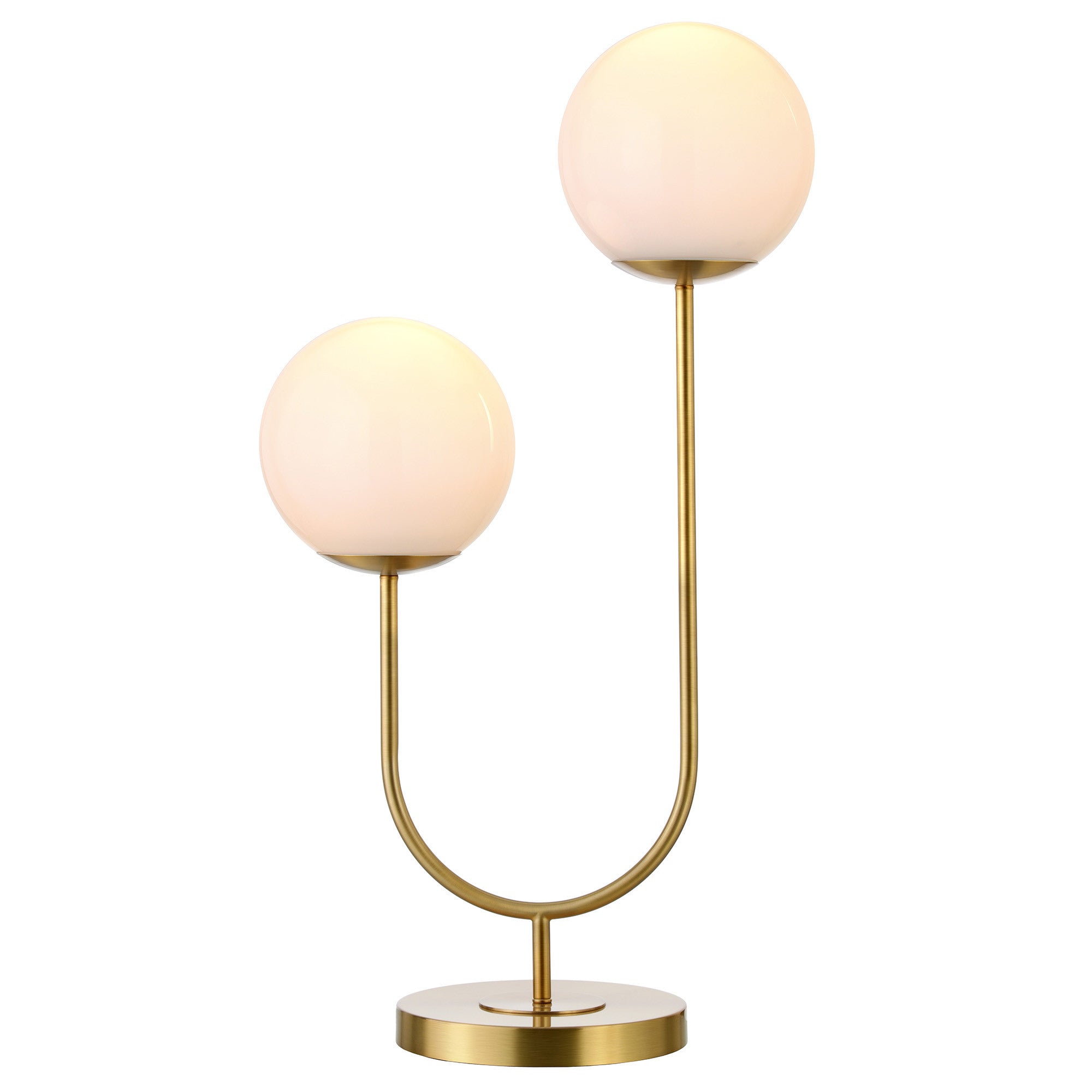 28" Gold Metal Two Light Novelty Globe Table Lamp With White Globe Shade-2