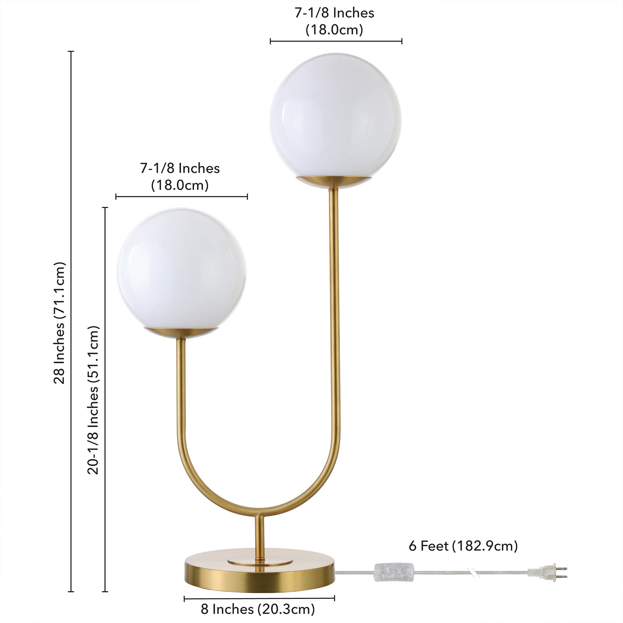 28" Gold Metal Two Light Novelty Globe Table Lamp With White Globe Shade-5