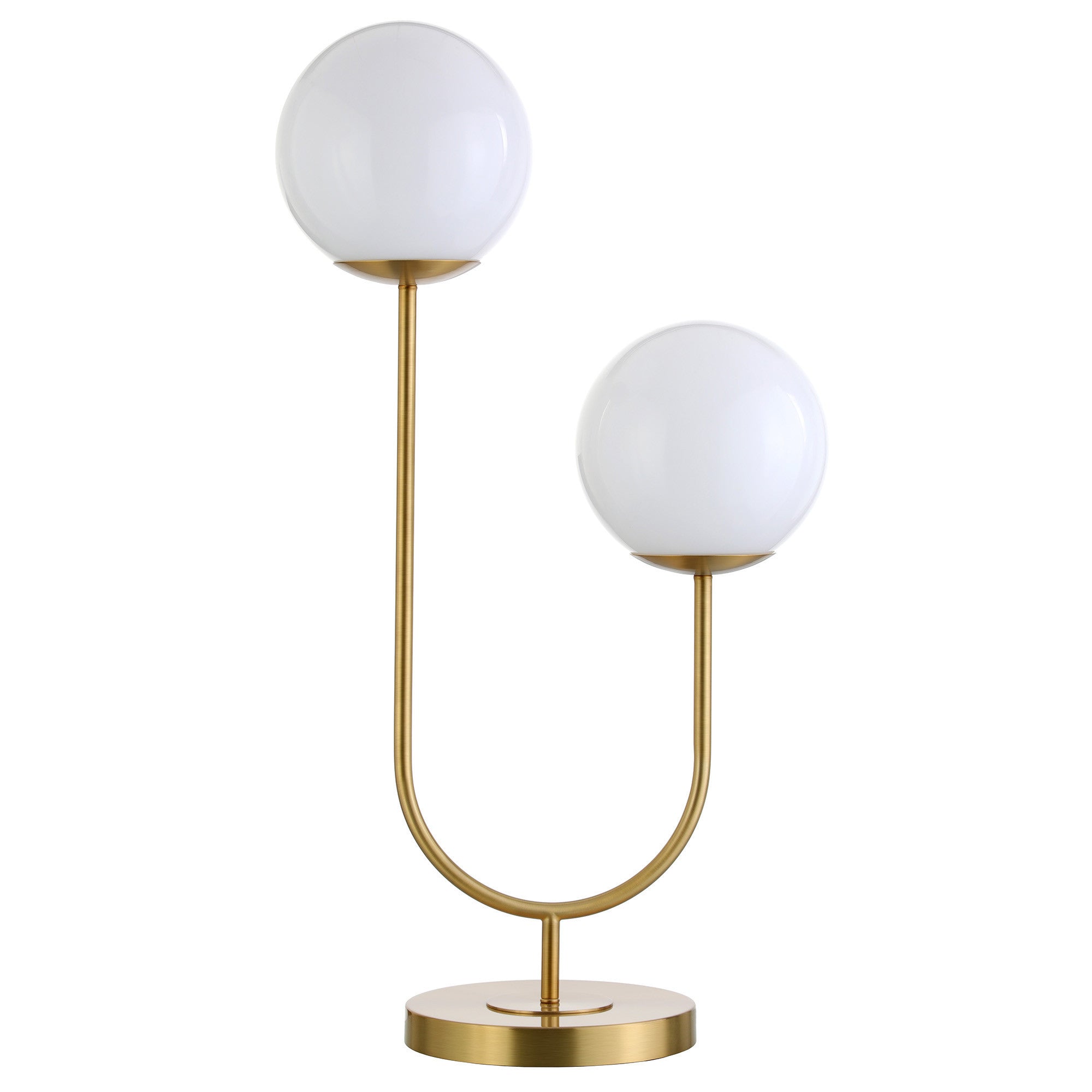 28" Gold Metal Two Light Novelty Globe Table Lamp With White Globe Shade-3