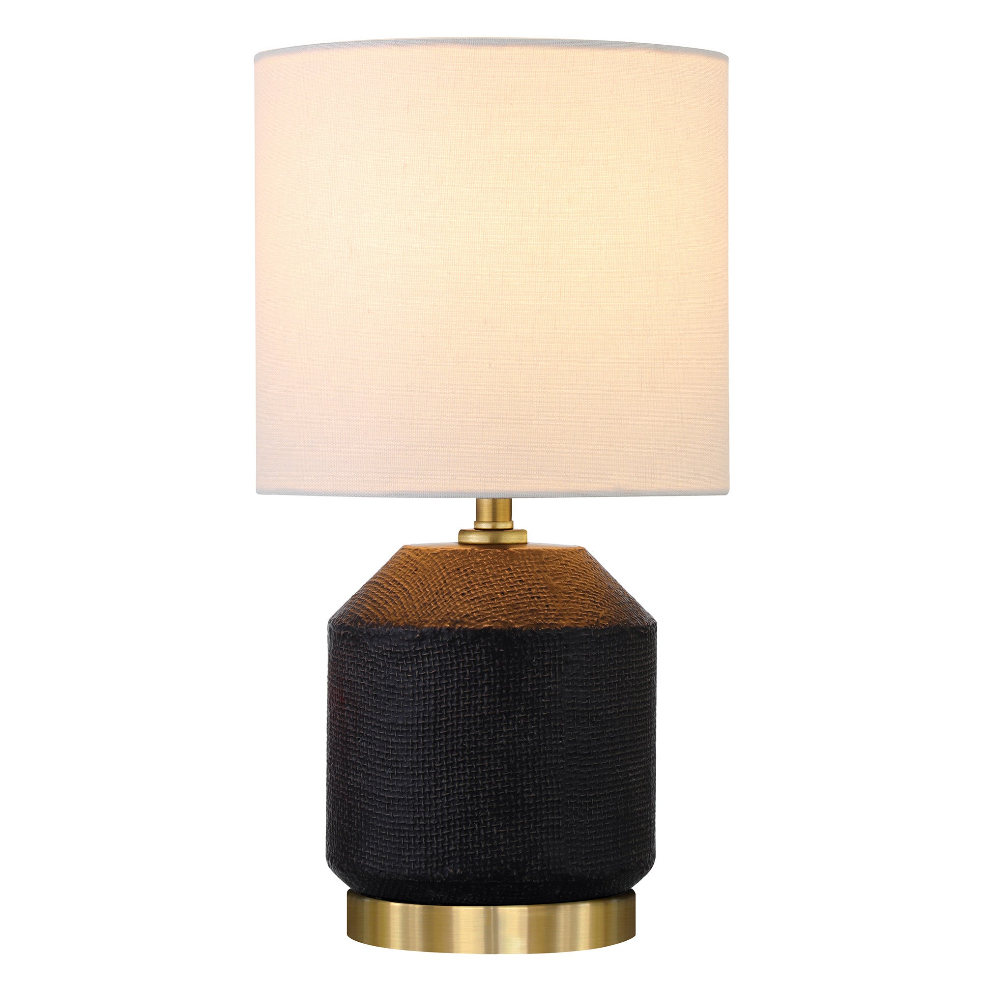 15" Black and Gold Ceramic Cylinder Table Lamp With White Drum Shade-2