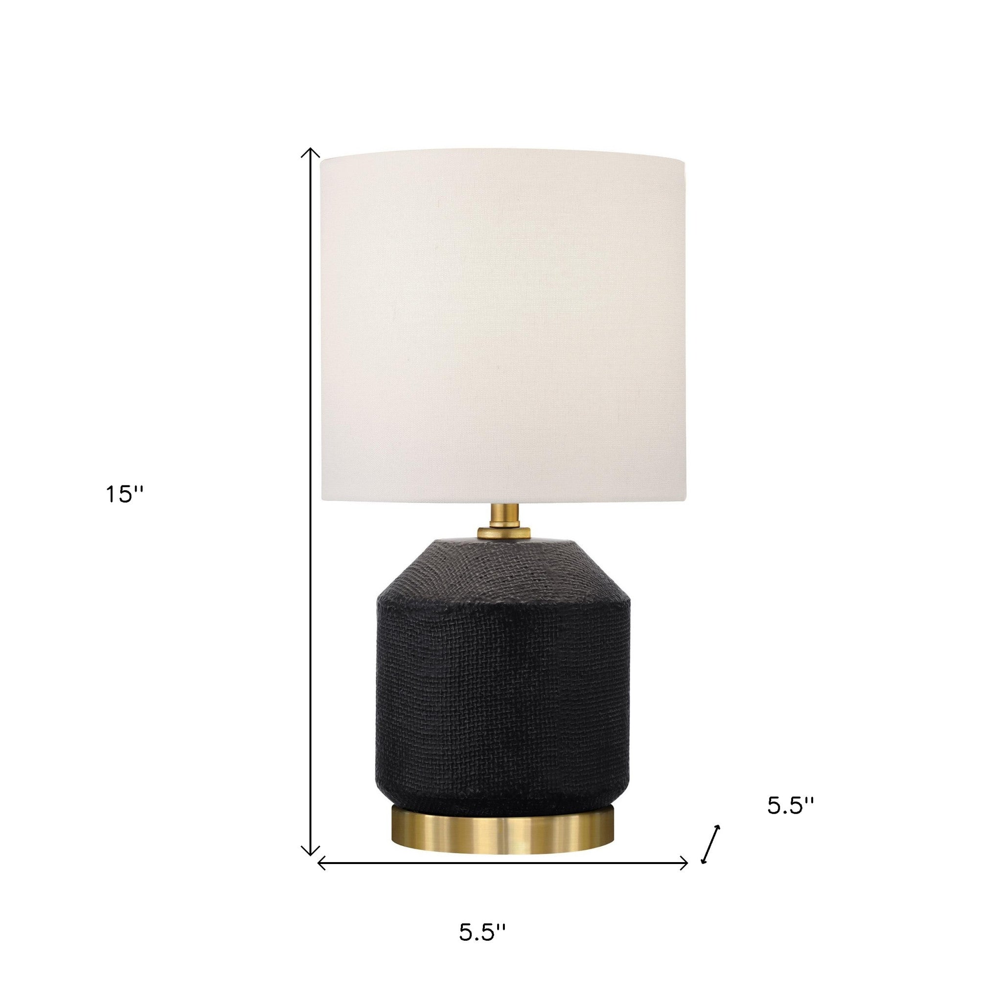 15" Black and Gold Ceramic Cylinder Table Lamp With White Drum Shade-7