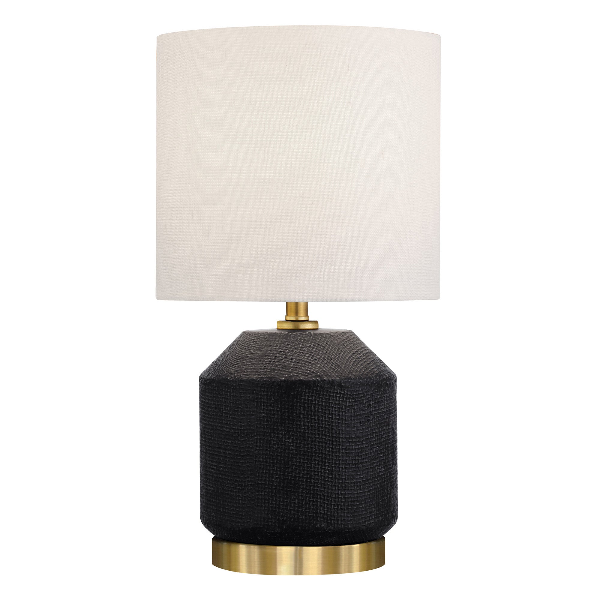 15" Black and Gold Ceramic Cylinder Table Lamp With White Drum Shade-3