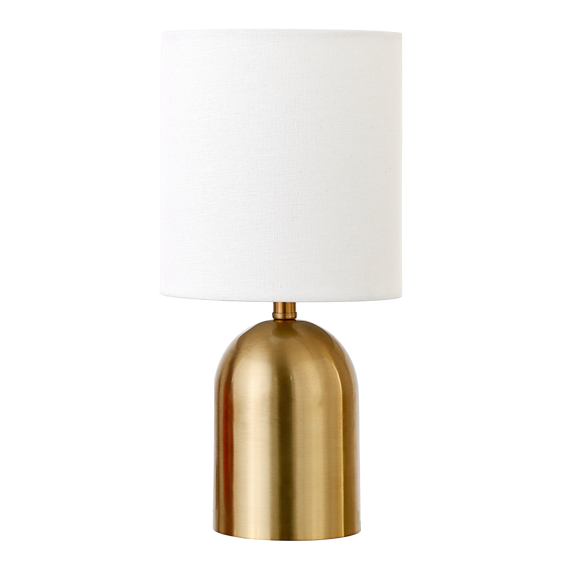 13" Gold Metal Cylinder Table Lamp With White Drum Shade-0