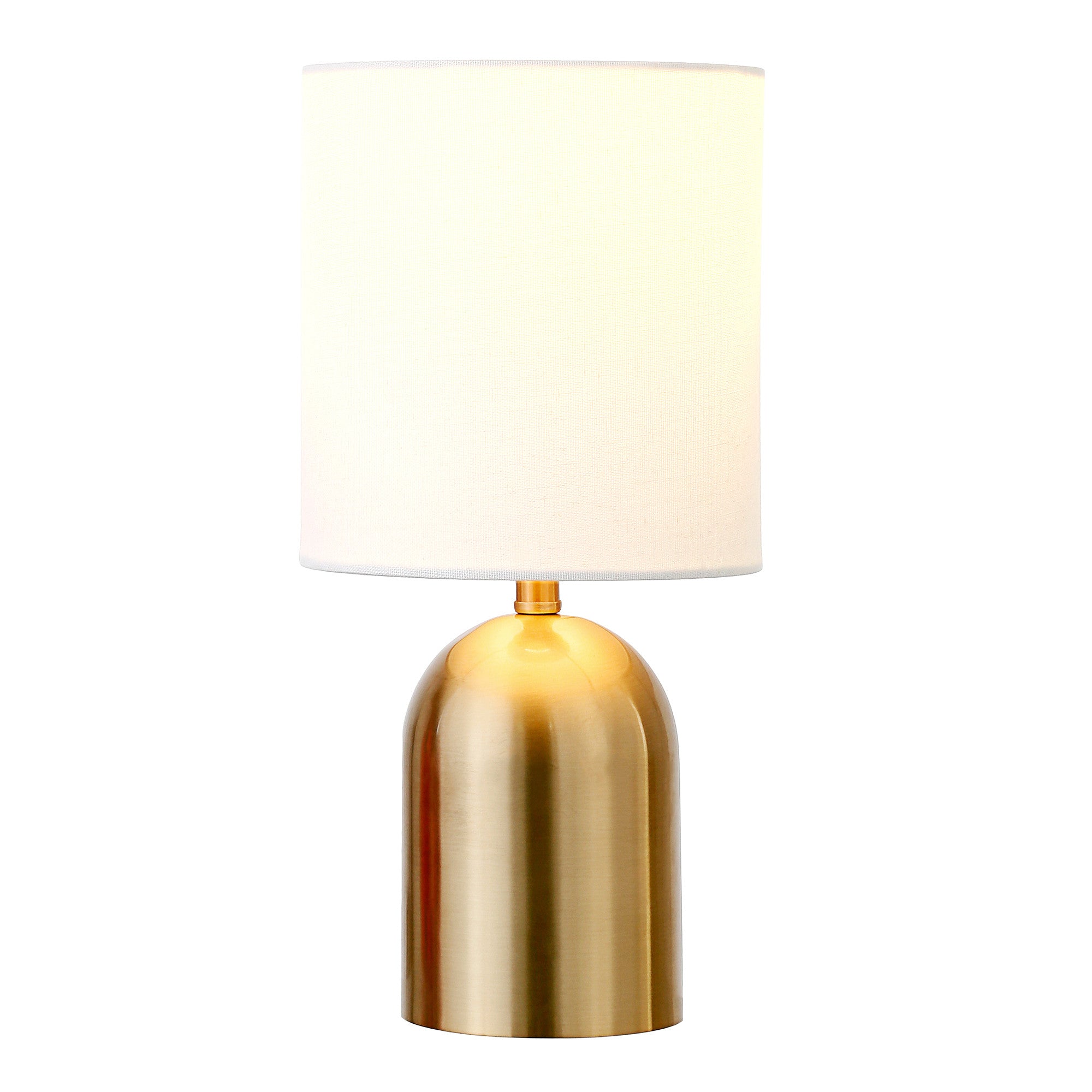 13" Gold Metal Cylinder Table Lamp With White Drum Shade-2