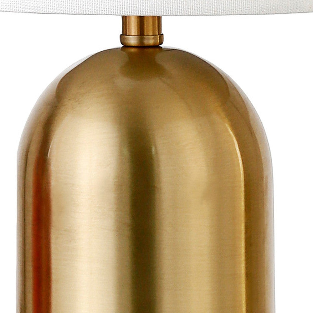 13" Gold Metal Cylinder Table Lamp With White Drum Shade-4