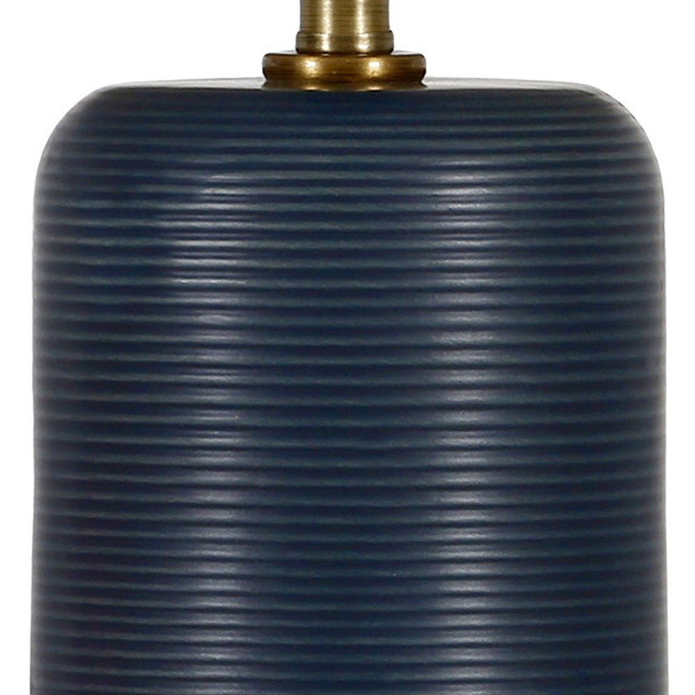 15" Blue and Gold Ceramic Cylinder Table Lamp With White Drum Shade-5