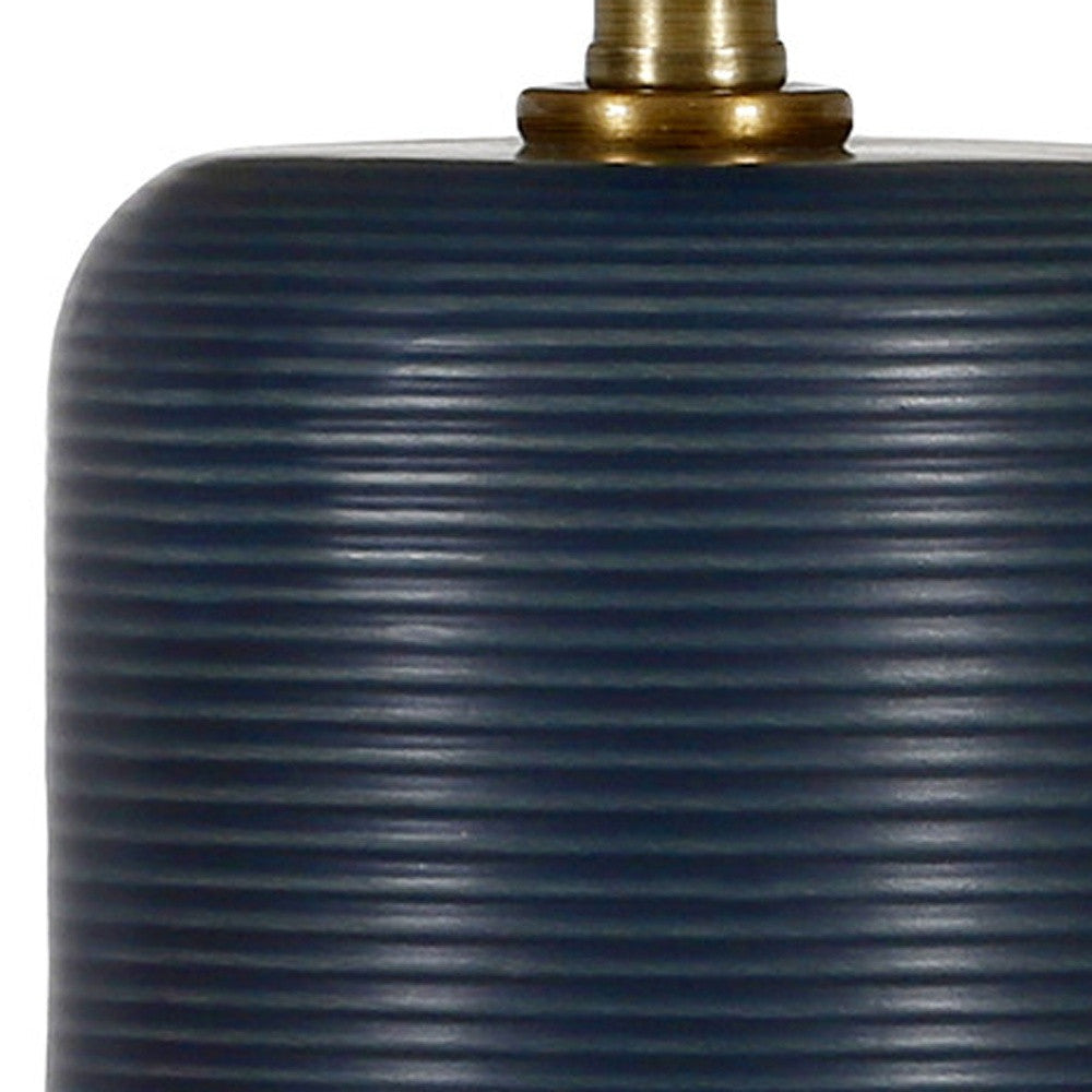 15" Blue and Gold Ceramic Cylinder Table Lamp With White Drum Shade-4