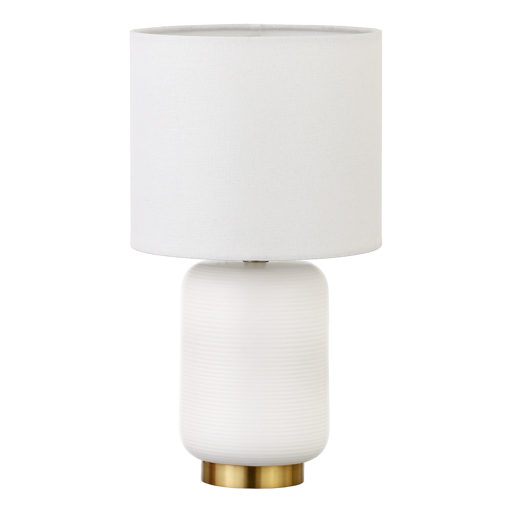 15" Gold and White Ceramic Cylinder Table Lamp With White Drum Shade-0