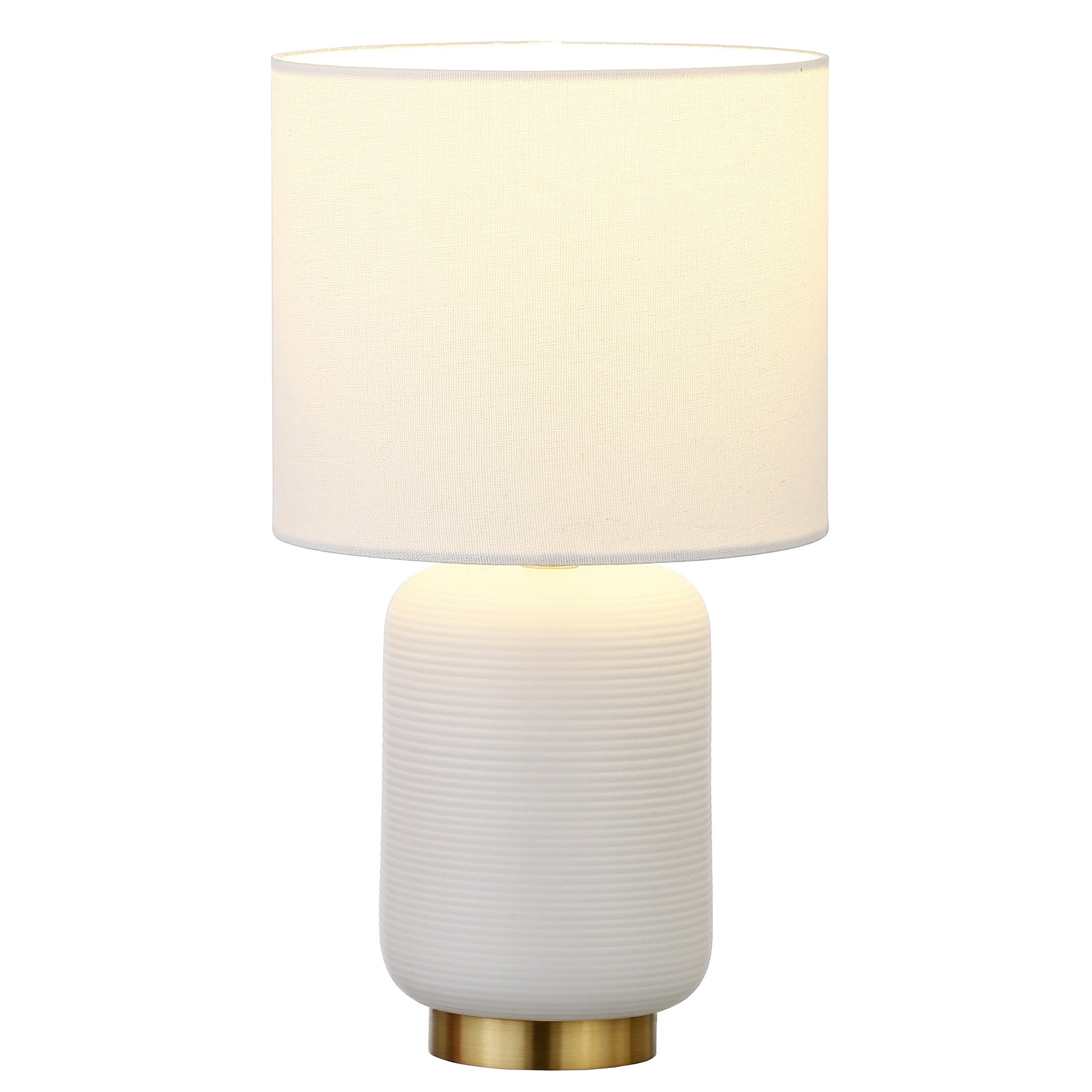 15" Gold and White Ceramic Cylinder Table Lamp With White Drum Shade-2