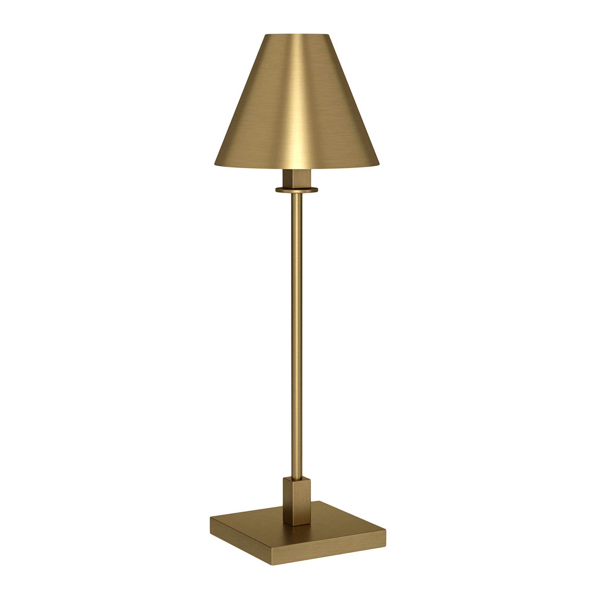 28" Gold Metal Candlestick Table Lamp With Brass Cone Shade-1