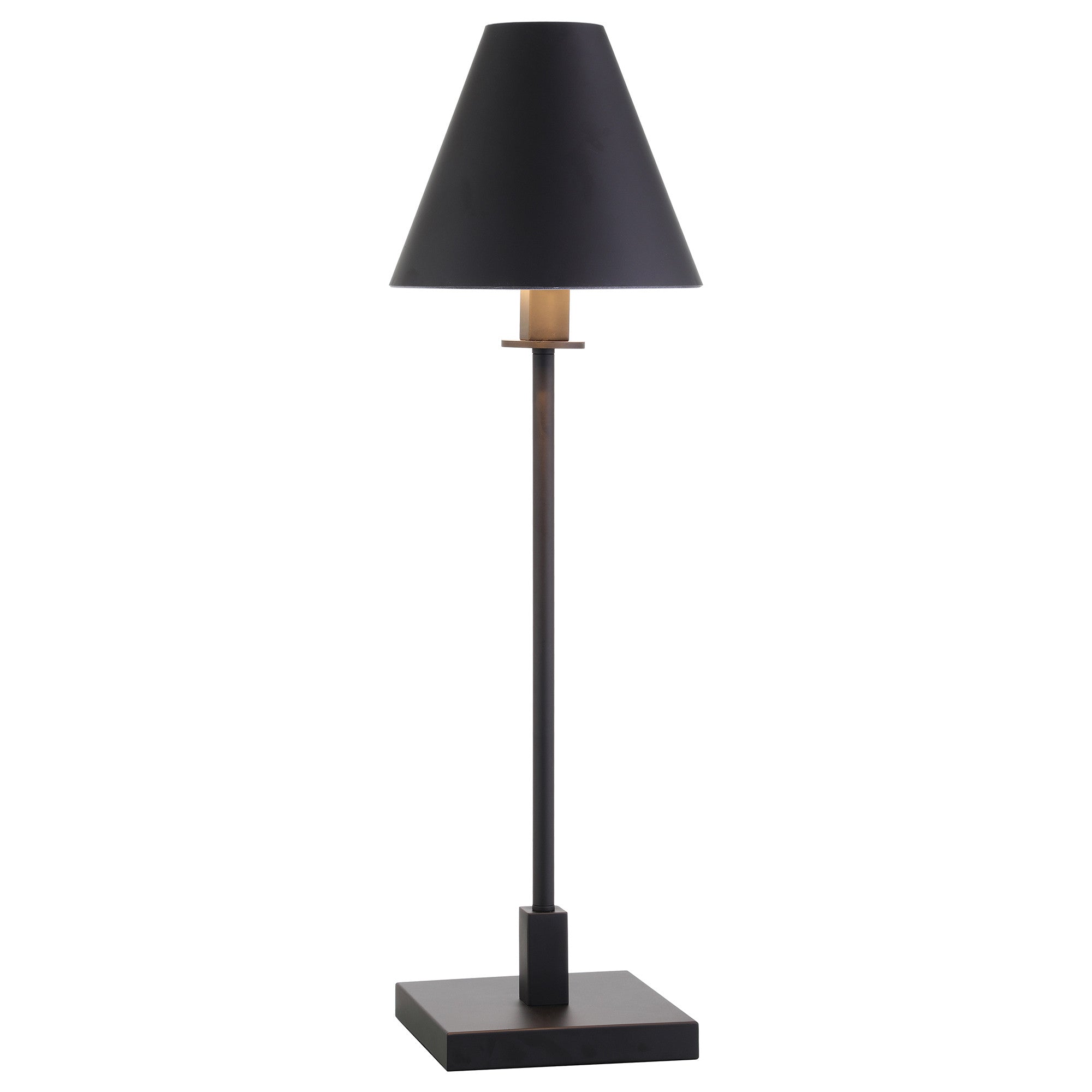 28" Black Metal Candlestick Table Lamp With Black Cone Shade-2