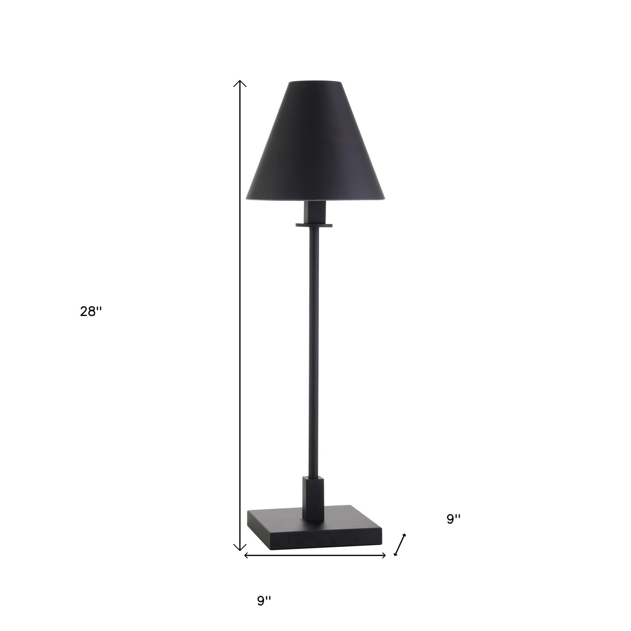 28" Black Metal Candlestick Table Lamp With Black Cone Shade-5