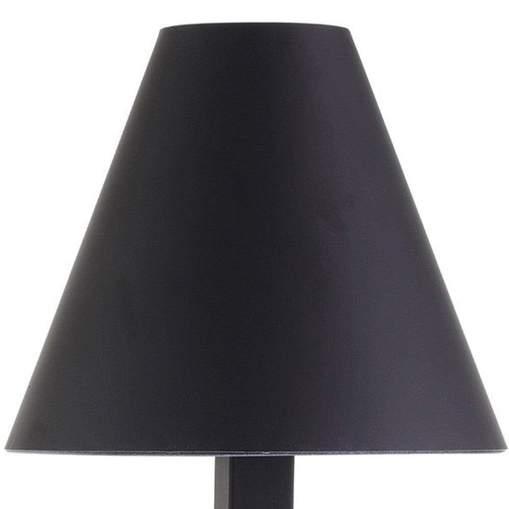 28" Black Metal Candlestick Table Lamp With Black Cone Shade-4