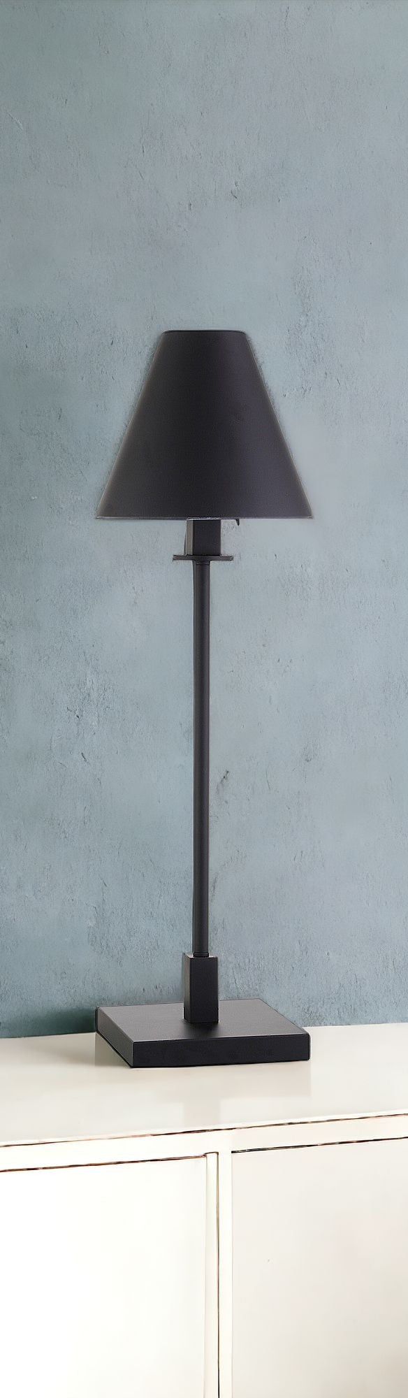 28" Black Metal Candlestick Table Lamp With Black Cone Shade-1