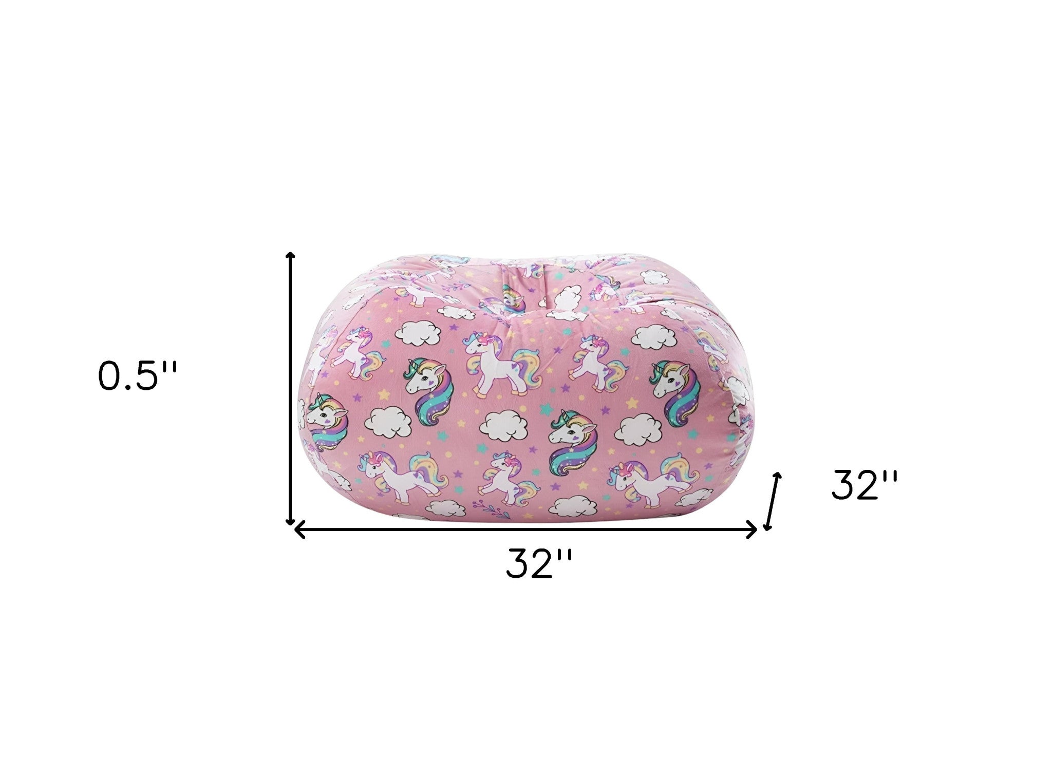 32" Pink and White Microfiber Round Unicorn Pouf Cover-5