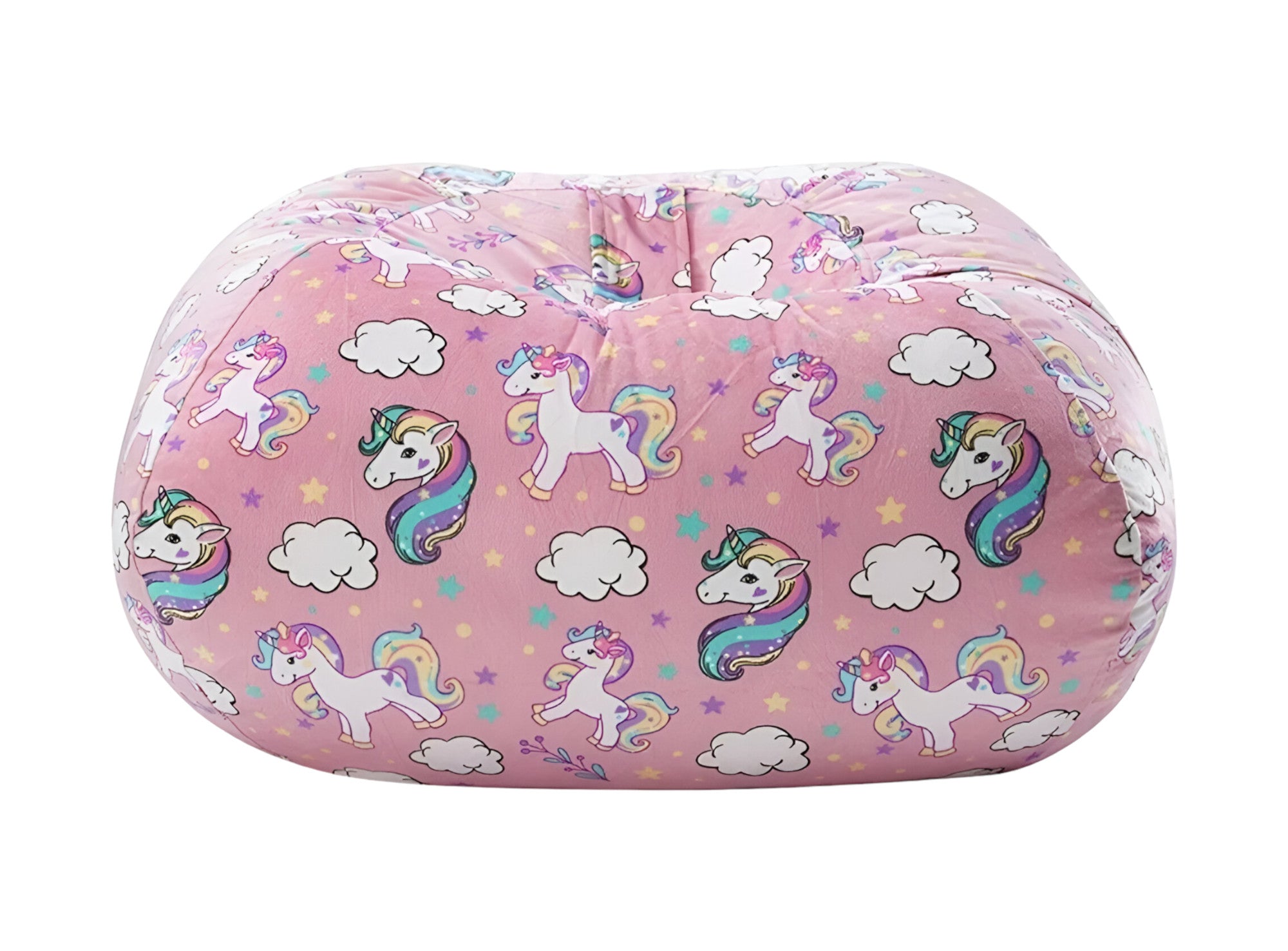 32" Pink and White Microfiber Round Unicorn Pouf Cover-1