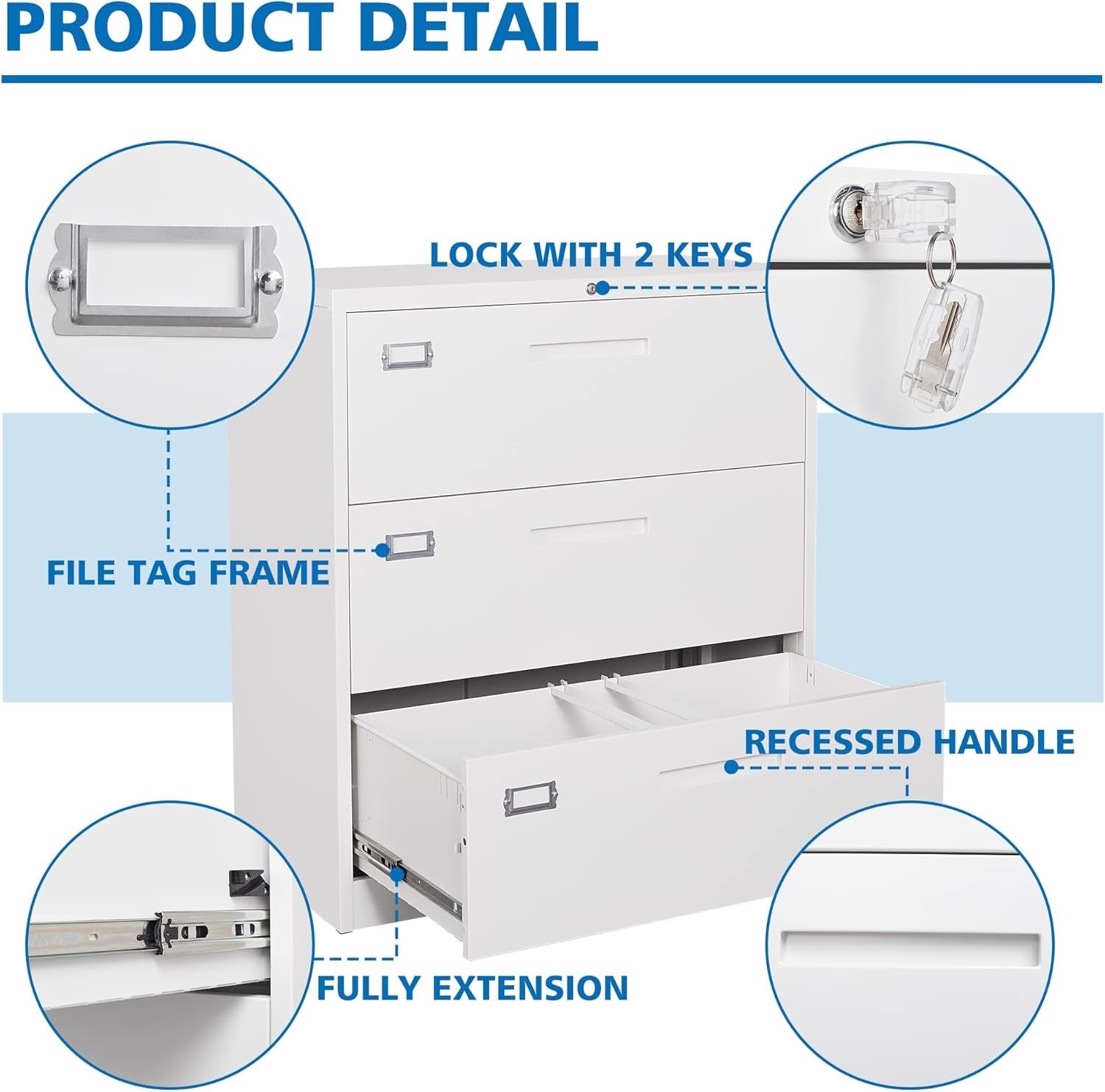 Lateral File Cabinet 3 Drawer With Lock For Office Use