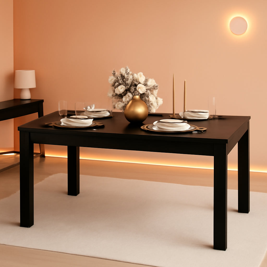 63 Inch Black Dining Table For 6 Modern Home Kitchen