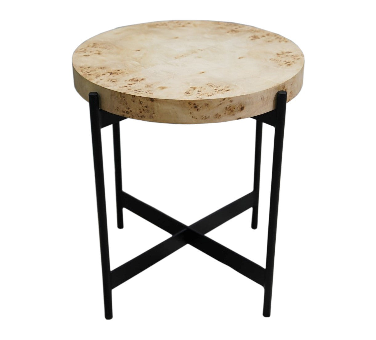 22" Black And Brown Burl Wood And Metal Round End Table-2