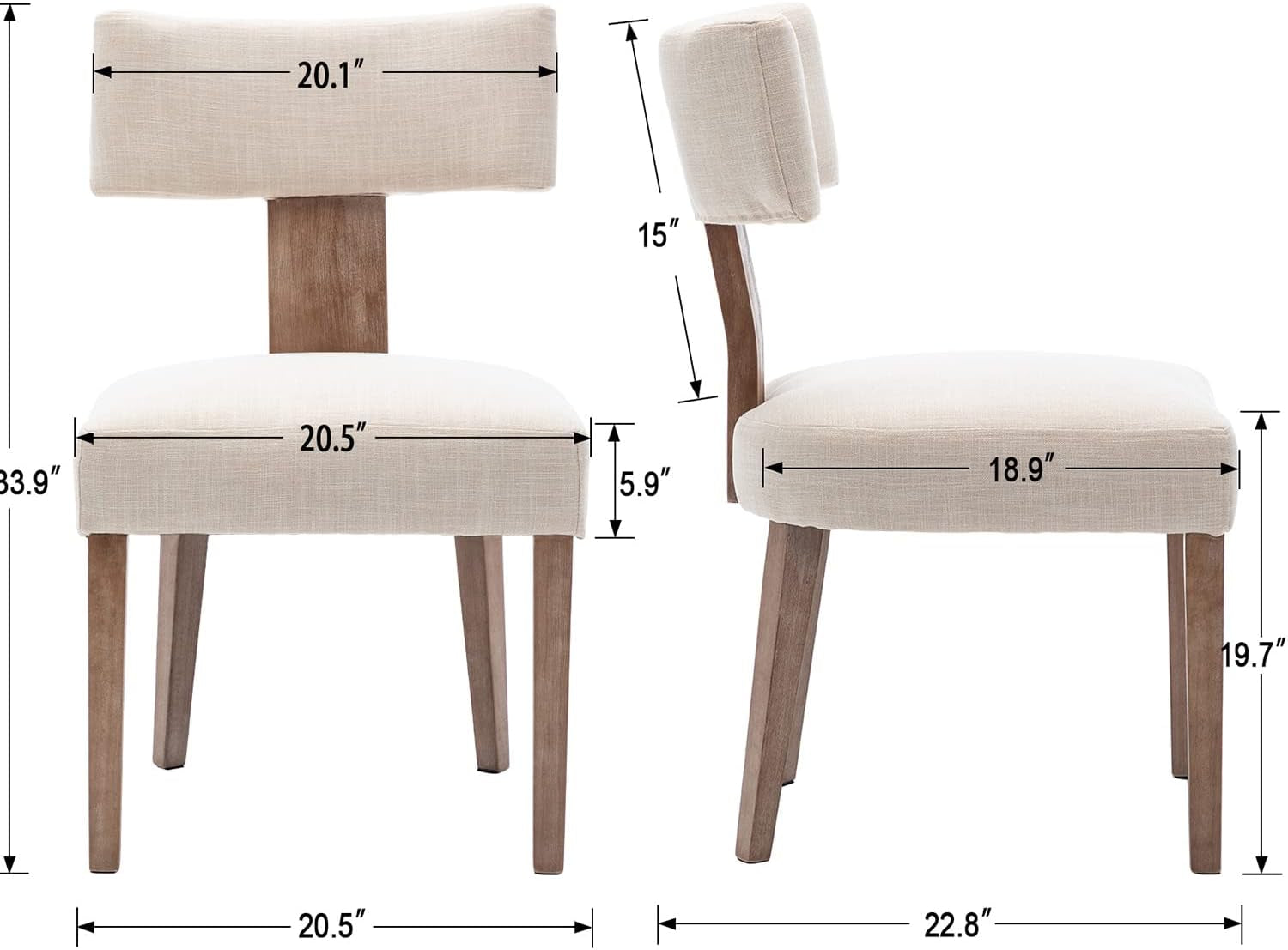 Beige Linen Fabric Upholstered Dining Chairs Curved Back
