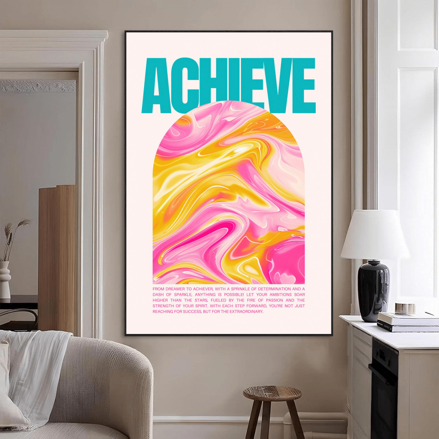 Achieve Motivational Wall Art – Colorful Abstract Swirl
