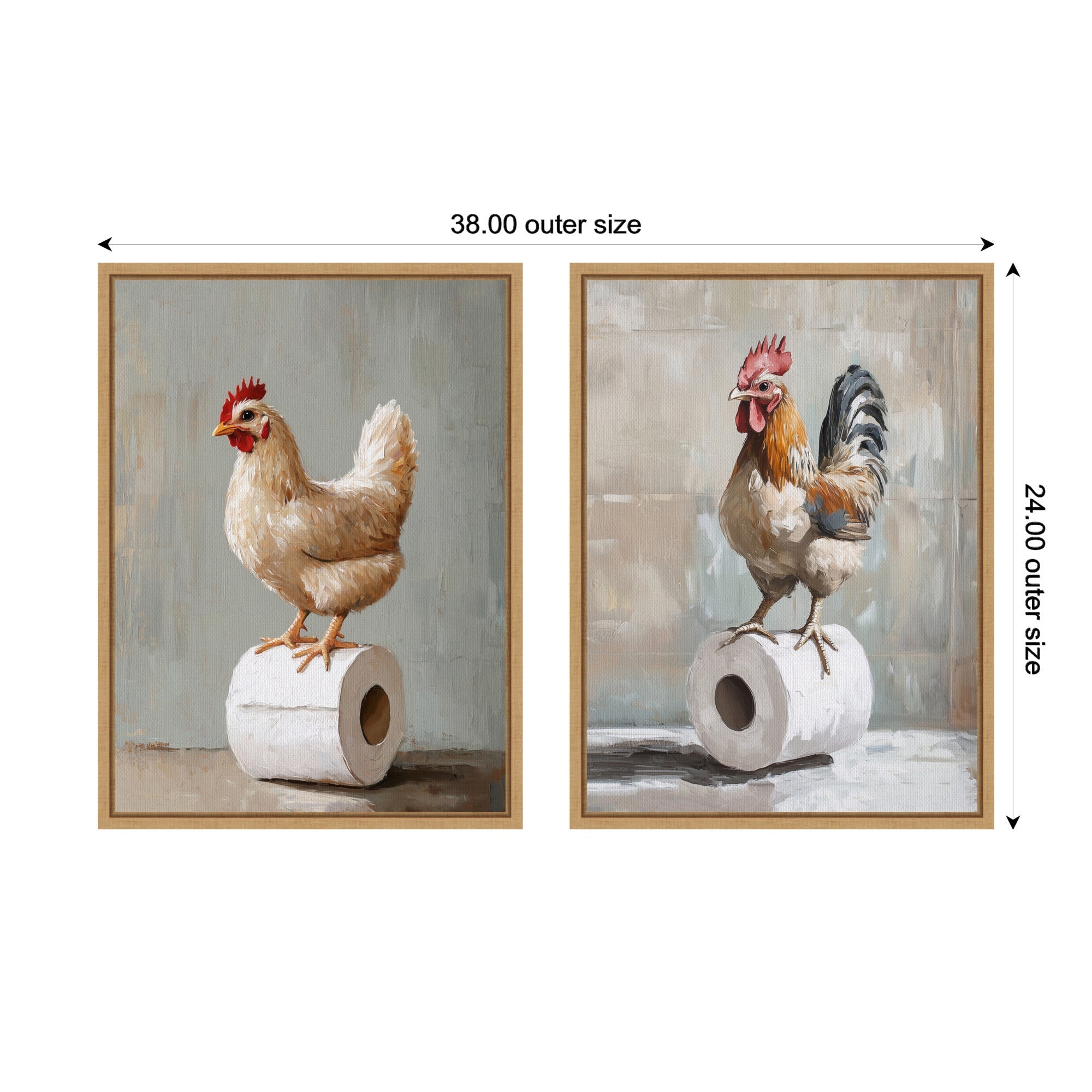 Sylvie Chicken and Rooster Bathroom Art Framed Canvas Art Set by The Creative Bunch Studio