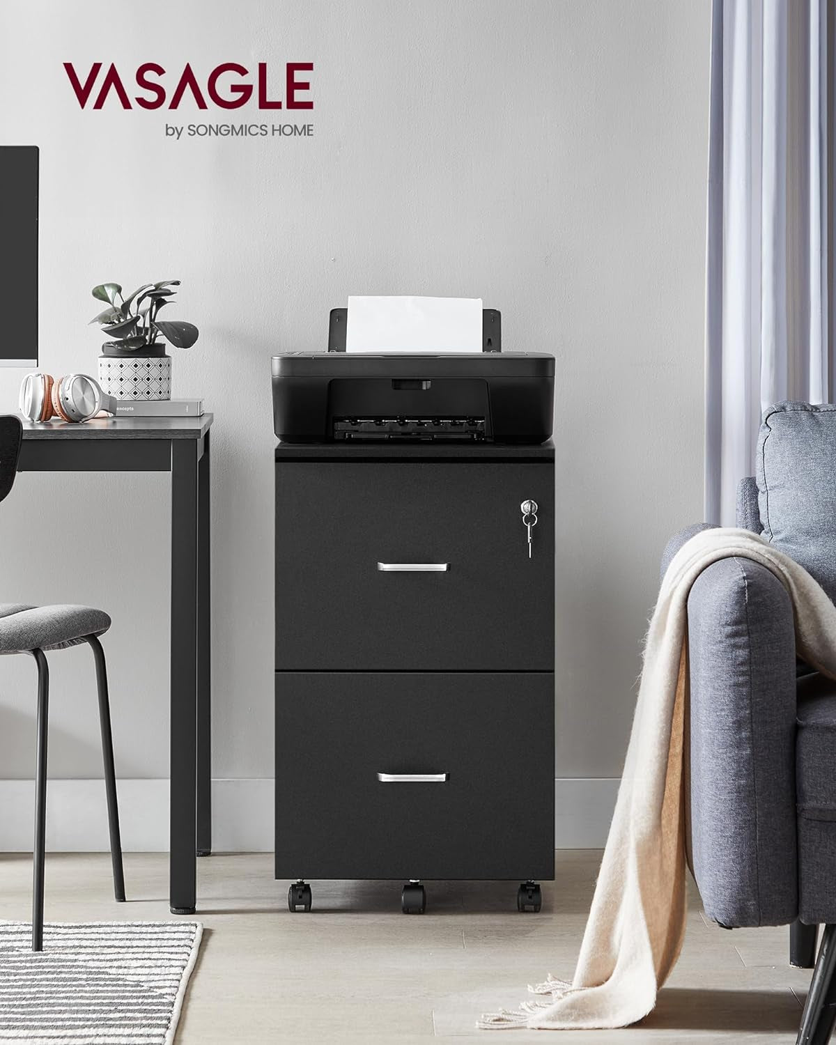 Two Drawer File Cabinet For Home Office A4 Size Black Honey Finish Space Saving Design