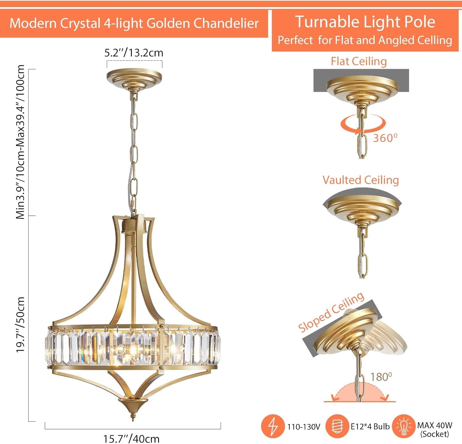 Gold Crystal Chandelier 4 Light Rustic Illumination-1