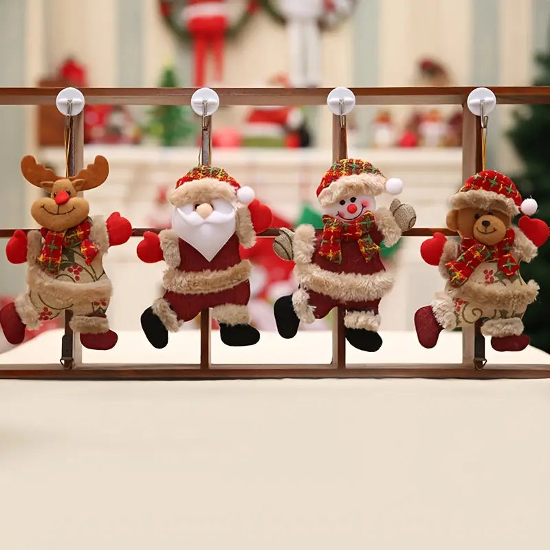 4PCS Christmas Tree Accessories: Dancing Old Man, Snowman, Deer, Bear Cloth Puppets-3