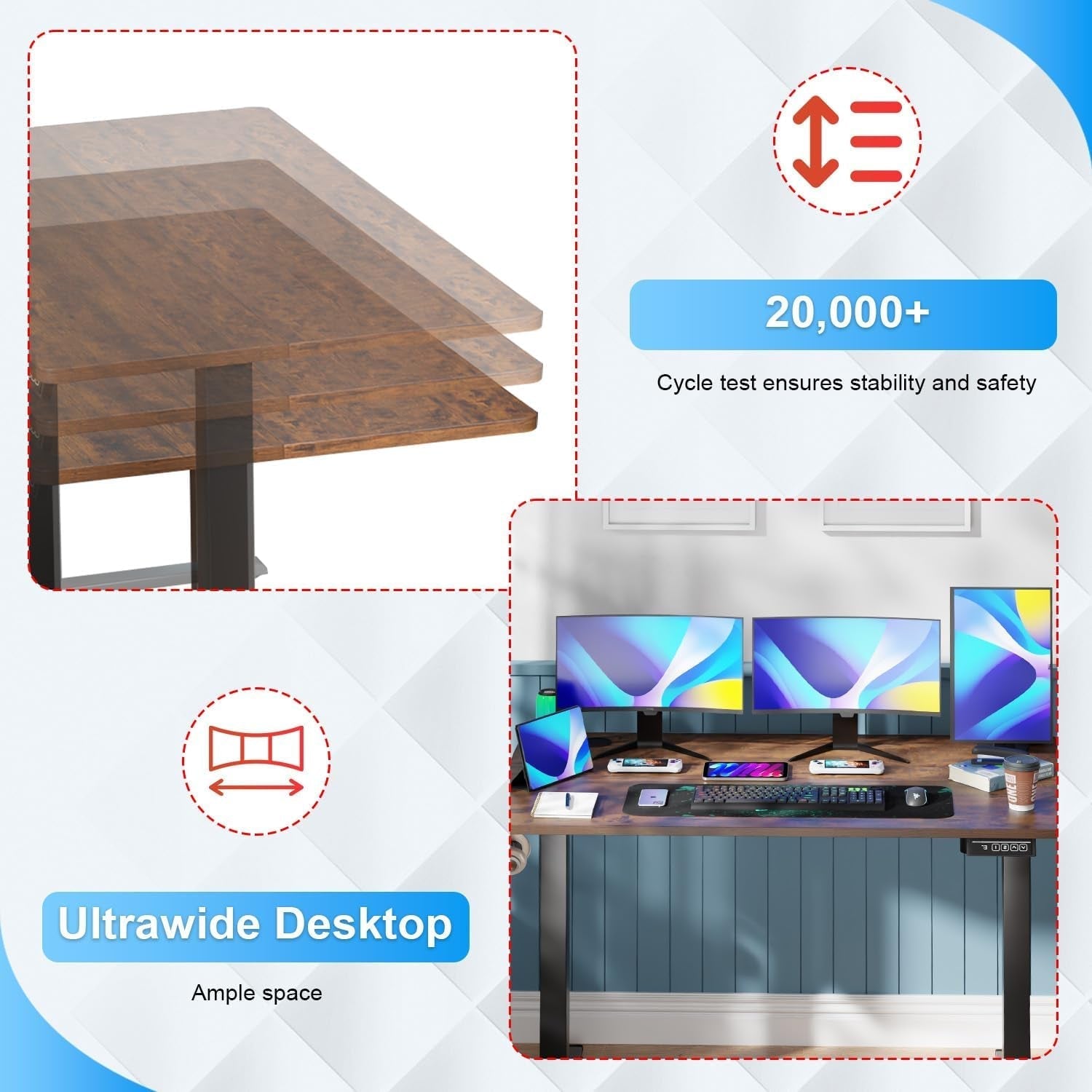 55 Inch Electric Height Adjustable Gaming Desk Brown