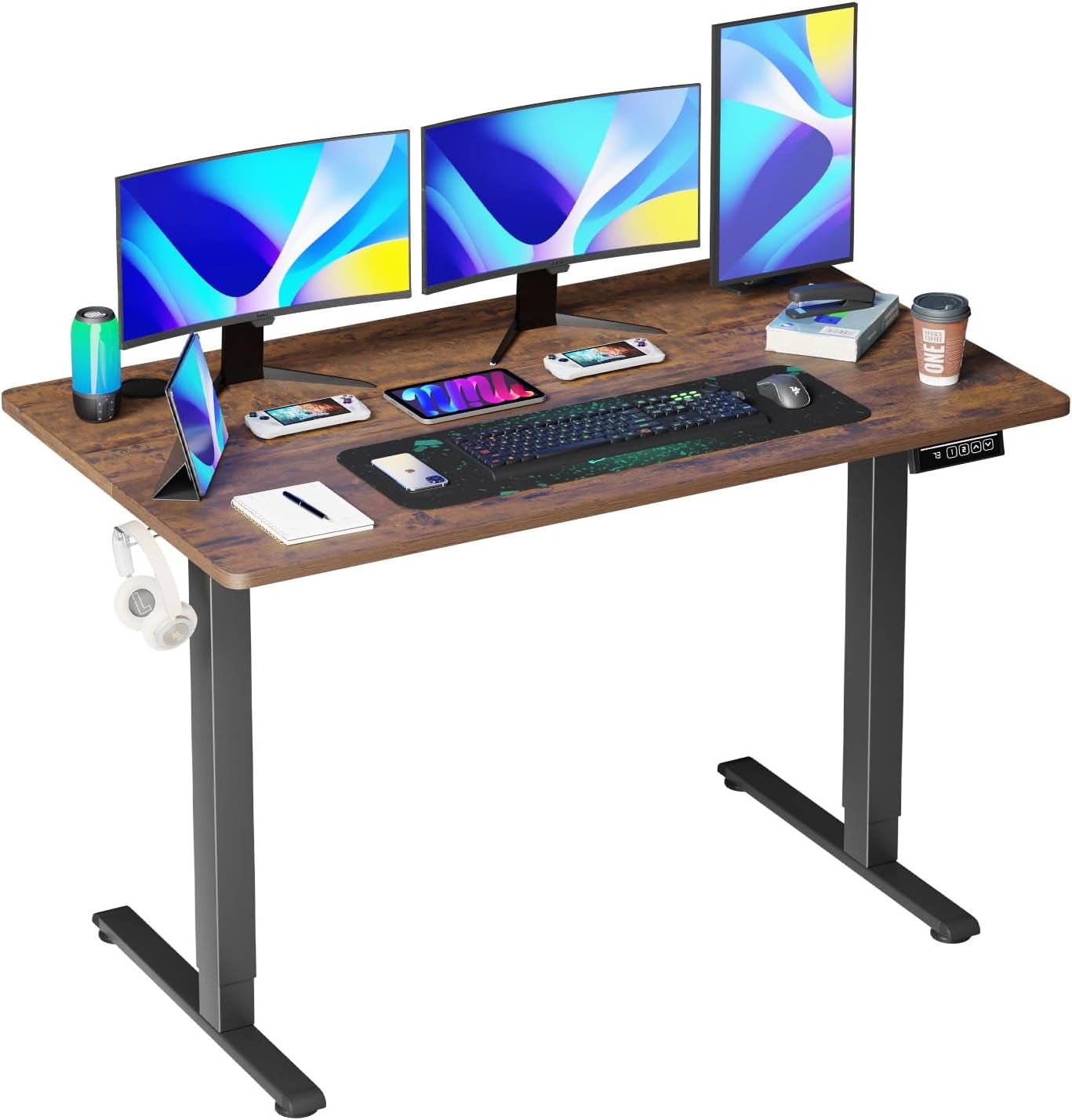 55 Inch Electric Height Adjustable Gaming Desk Brown