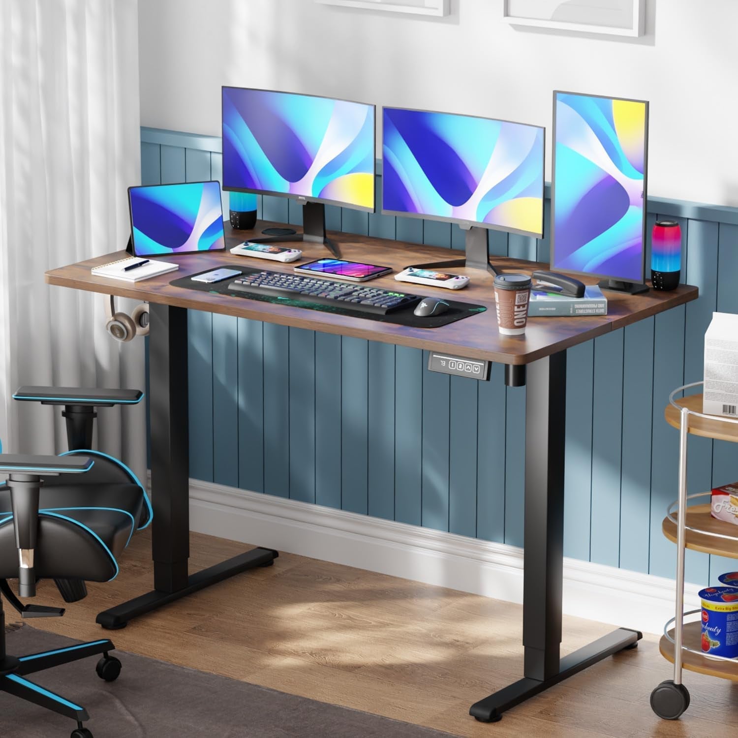 55 Inch Electric Height Adjustable Gaming Desk Brown