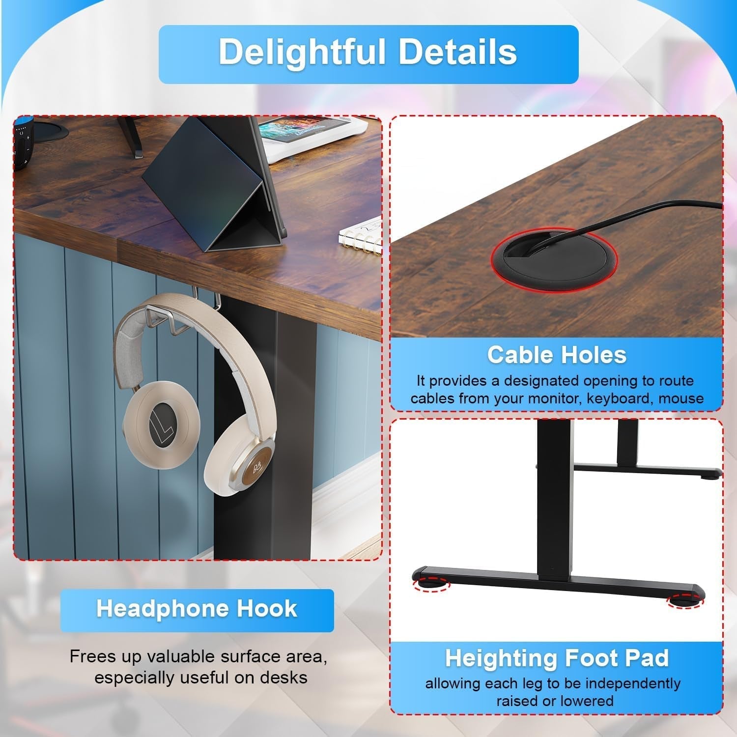 55 Inch Electric Height Adjustable Gaming Desk Brown