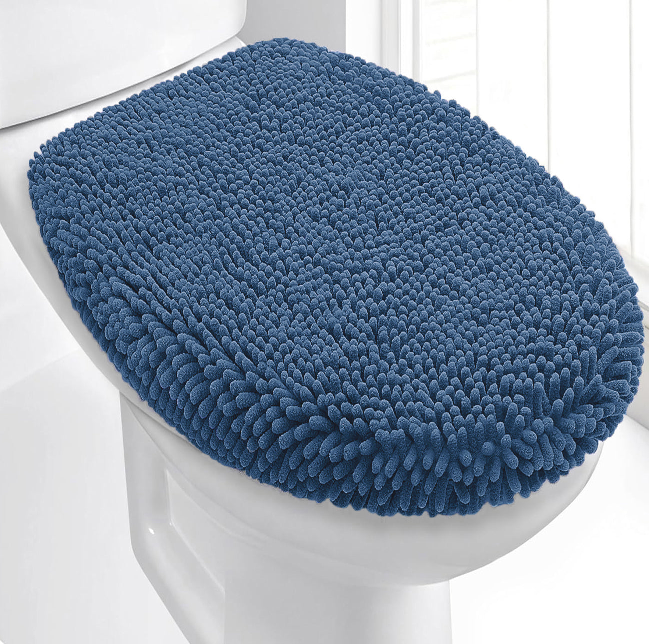 3 Piece Set Blue Soft Cozy Plush Chenille Bath Mat Highly Absorbent Bathroom Rug