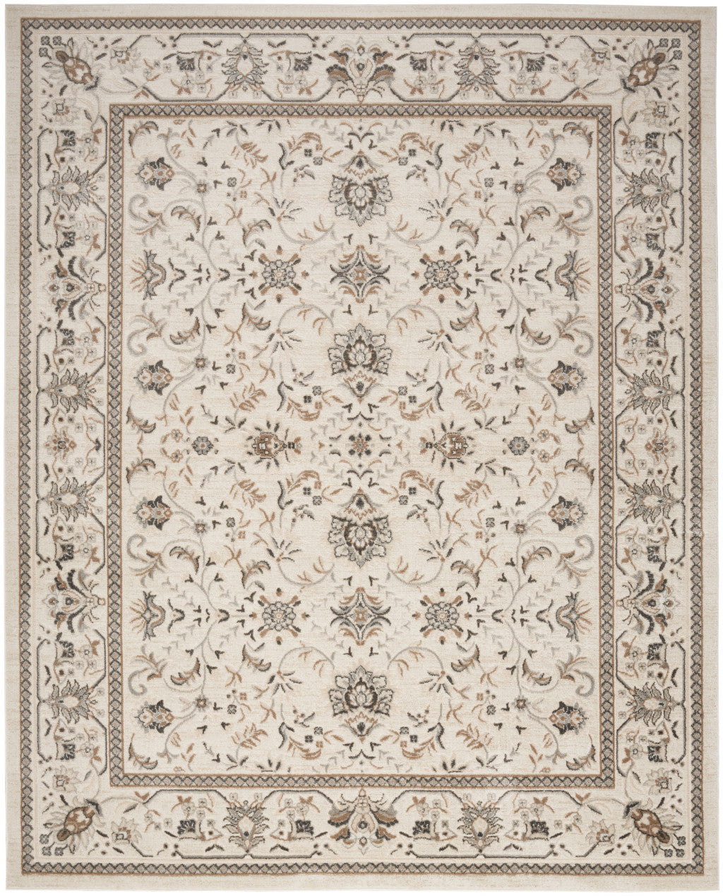 5' X 7' Cream Floral Distressed Area Rug-7