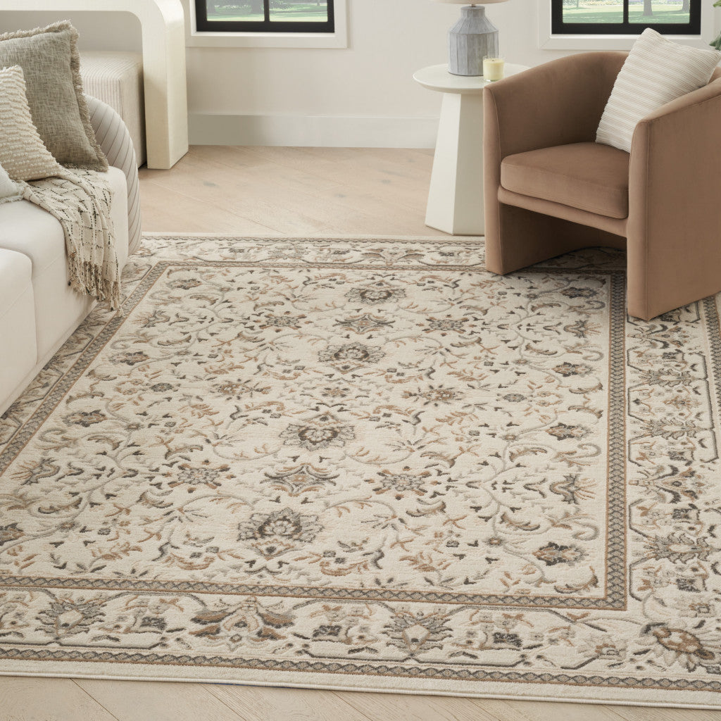 5' X 7' Cream Floral Distressed Area Rug-8