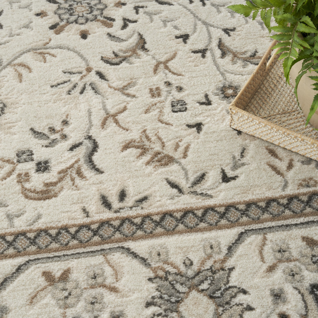 5' X 7' Cream Floral Distressed Area Rug-5