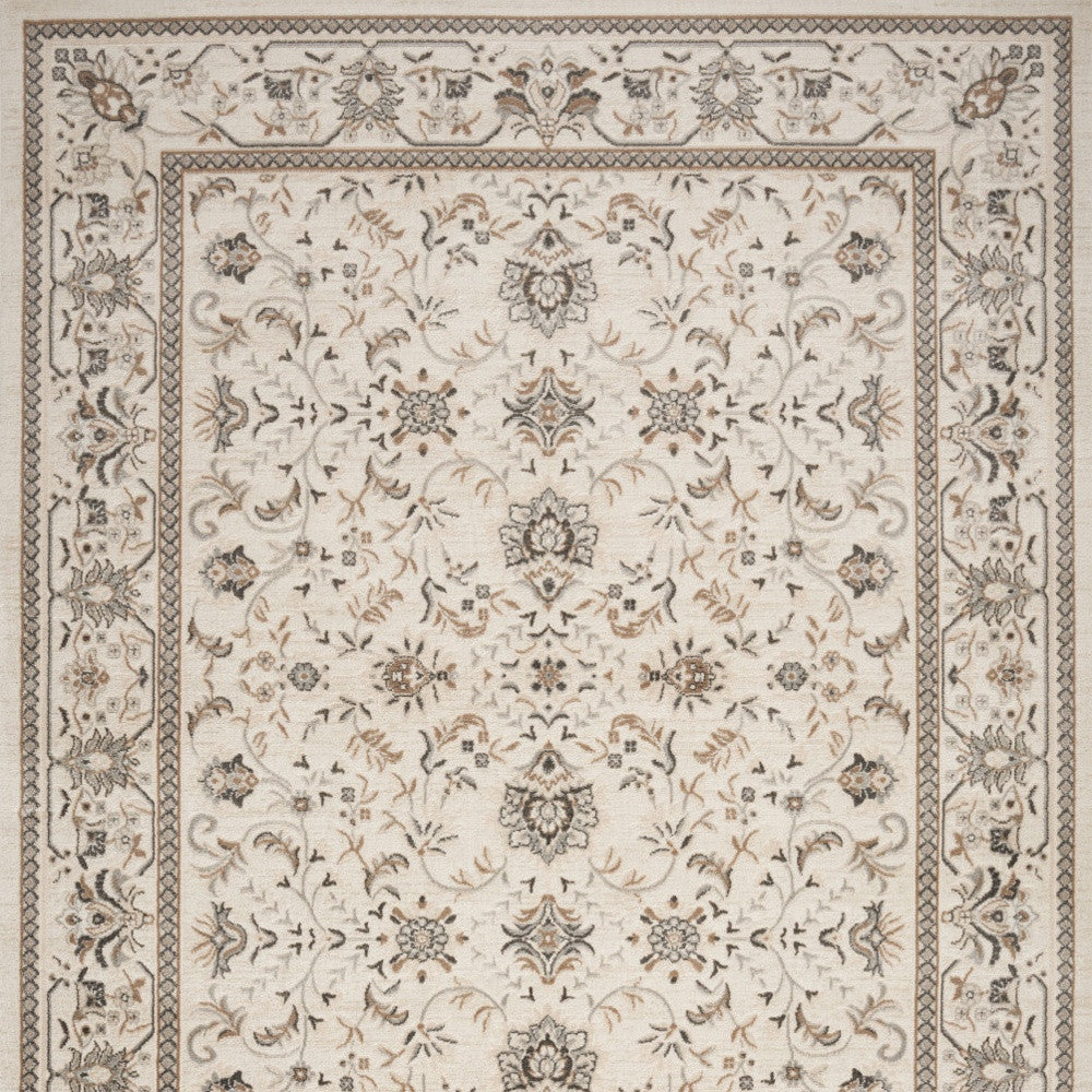 5' X 7' Cream Floral Distressed Area Rug-6