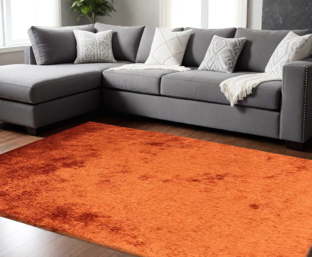 8' X 11' Rust Shag Hand Tufted Area Rug-0