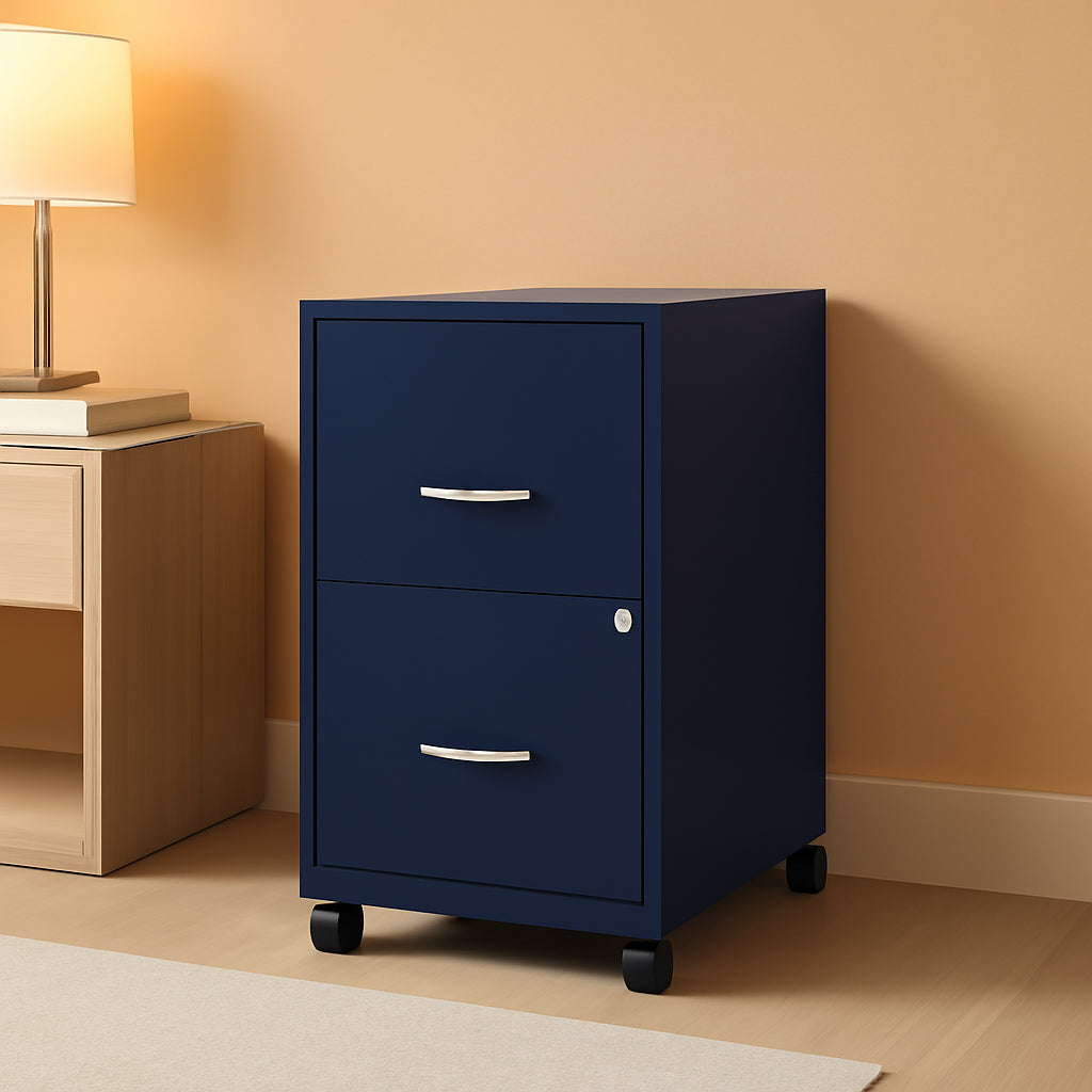 Mobile File Cabinet Navy With Two Locking File Drawers